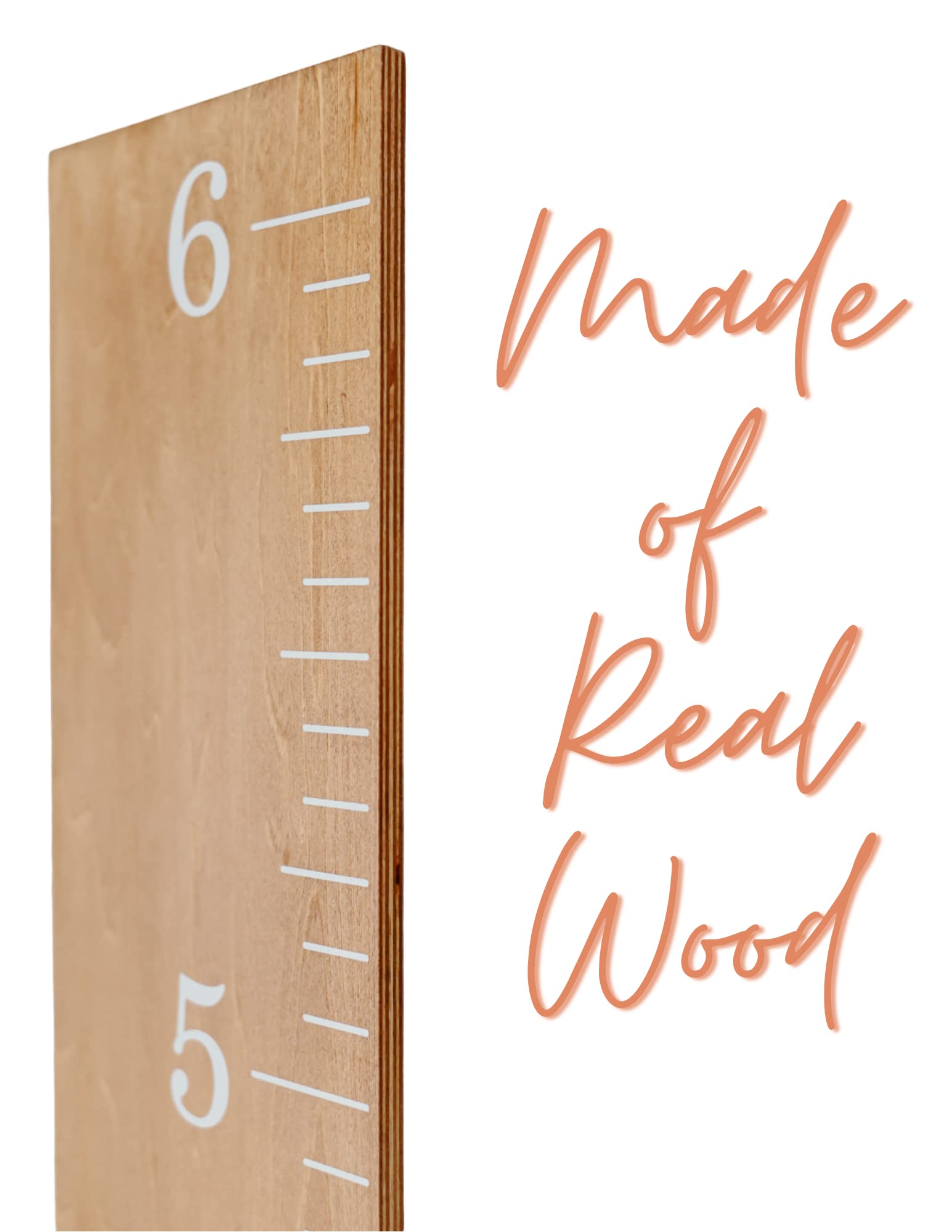 Kids Growth Chart - Real Wood Height Measurement for Children | Minimalist Wall Mounted Growth Tracker | Easy to Hang Natural Wood Growth Ruler for Nursery, Bedroom & Playroom Decor