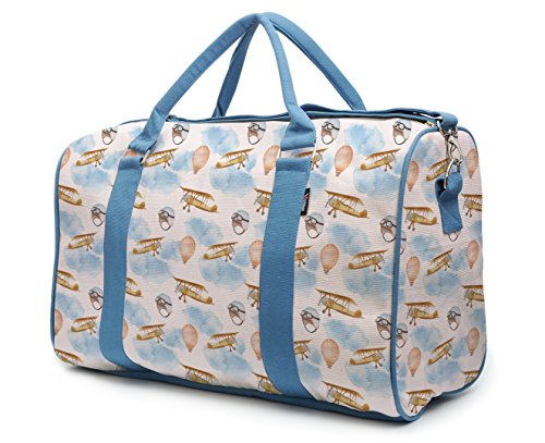 Stylish Airplane & Balloon Printed Canvas Duffle Bag for Travel - Perfect Carry-On for Weekend Getaways & Gym Essentials