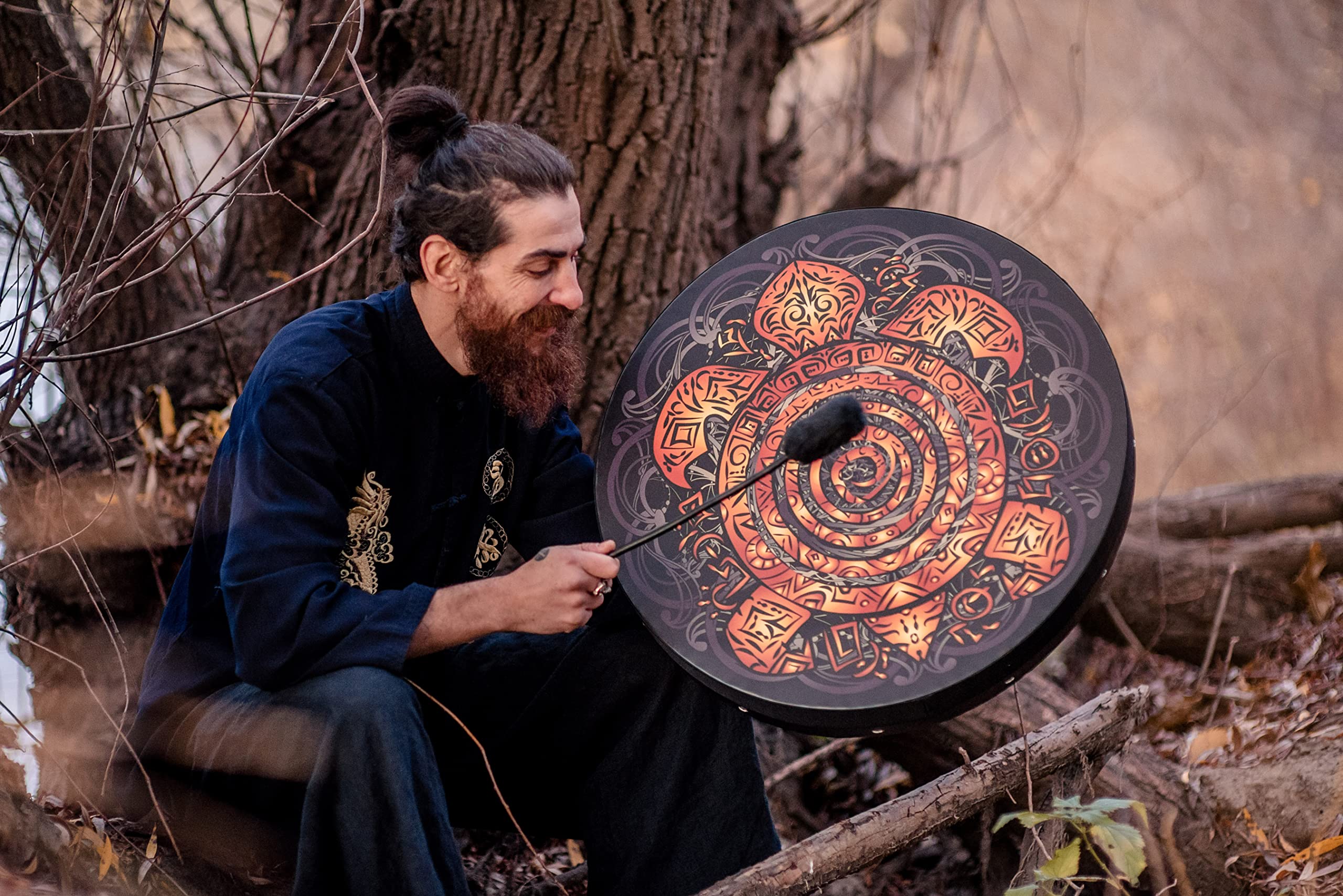 Shaman Vegan Totem Turtle Drum - 24'' Native Frame Drum with Deep Bass Sound & Tunable Membrane | Sound Healing Tool & Light Hand Drum for Meditation, Yoga, and Spiritual Ceremonies