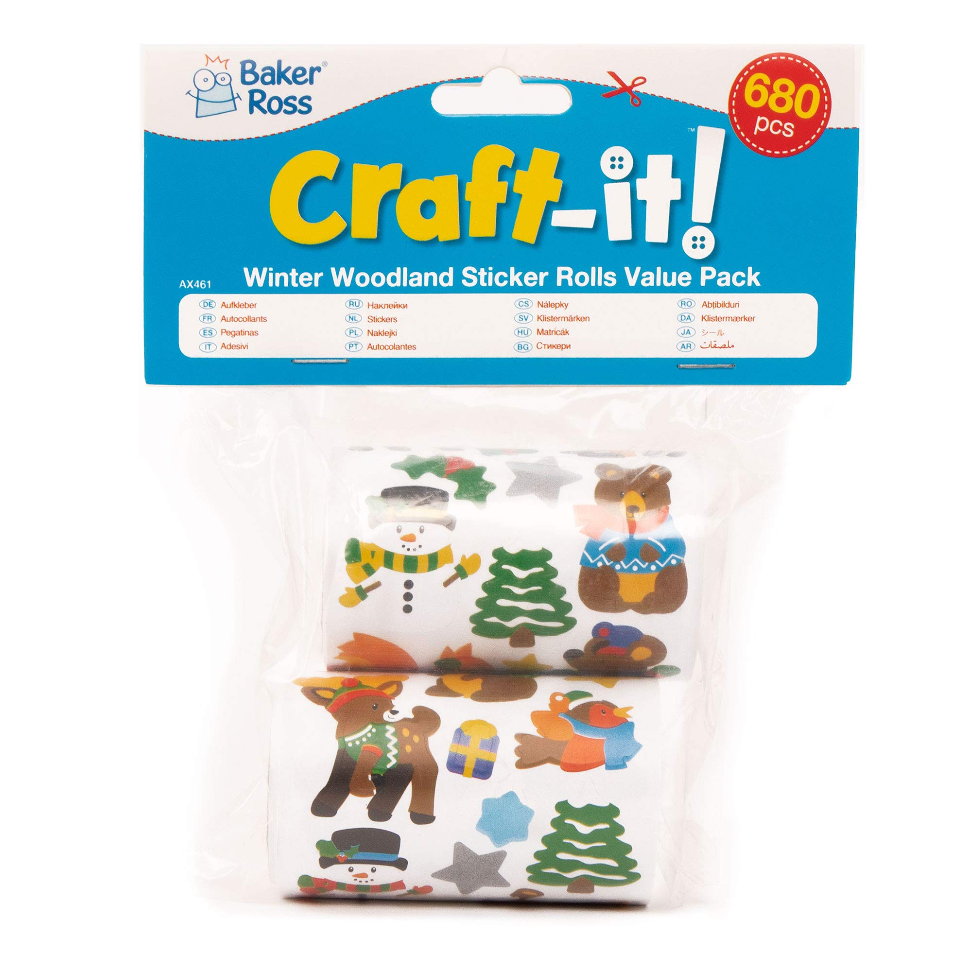 Baker Ross AX461 Winter Woodland Sticker Rolls - 680 Pack | Kids Arts & Crafts Stickers for Card Making, Scrapbooking, DIY Projects | Perfect for Classroom Activities, Holiday Decorations & Gift Wrapping