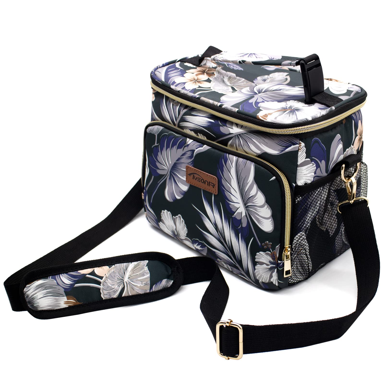 Insulated Lunch Bag for Women & Men - Reusable Leakproof Cooler Tote with Adjustable Shoulder Strap - Perfect for Office, School, Picnic & Outdoor Activities (10L, Floral Design)