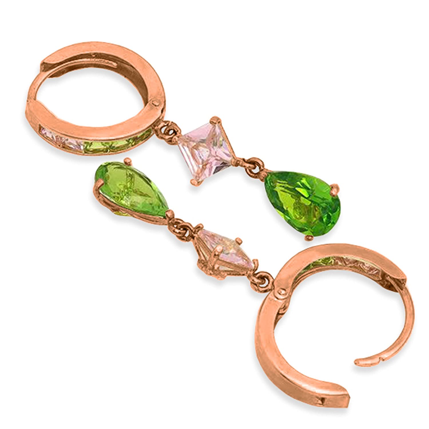 14K Rose Gold Cubic Zirconia Dangling Hoop Earrings for Women - Elegant Dangle Drop Earrings for Party, Wedding & Everyday Wear