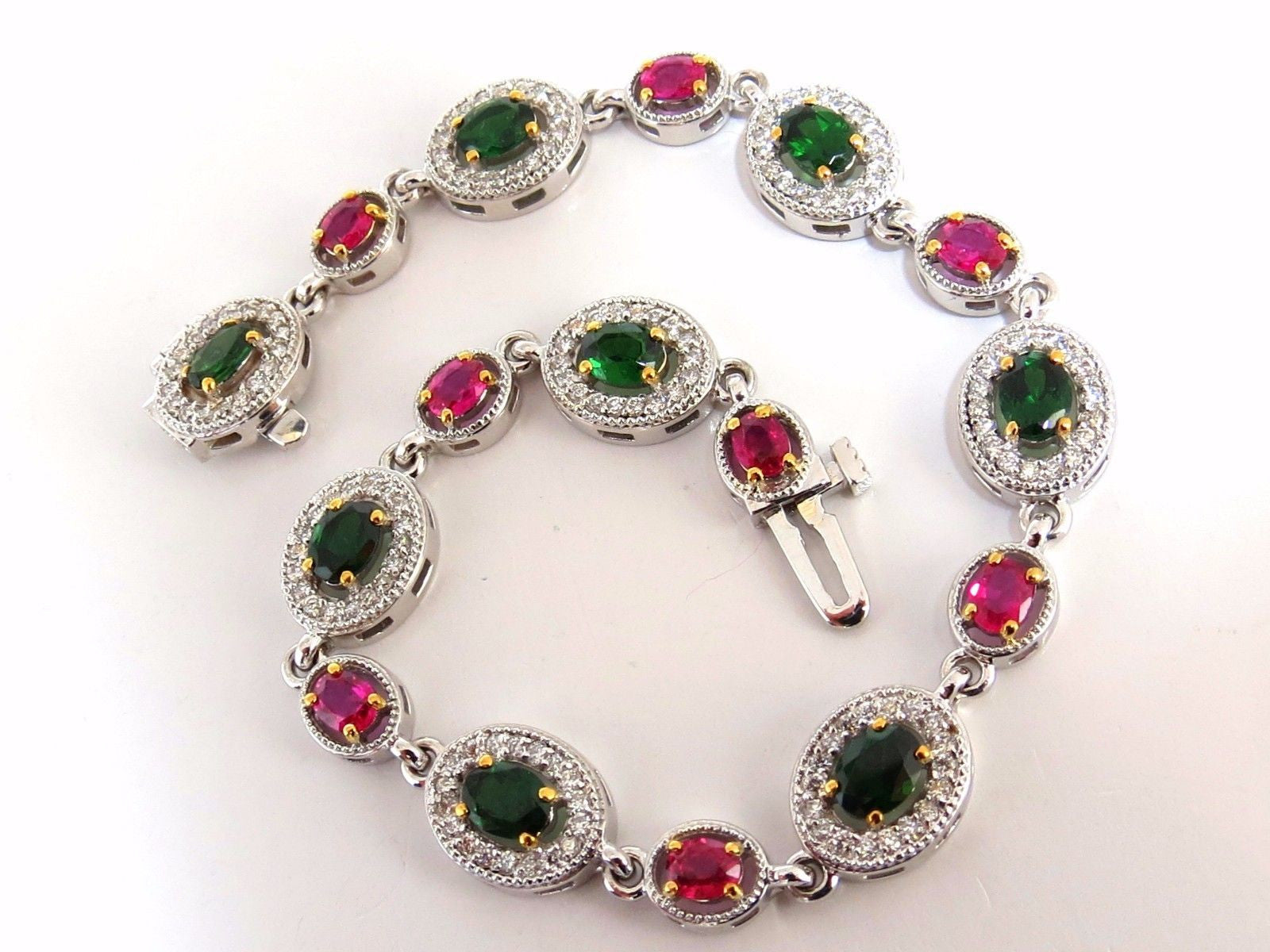 5.27ct Natural Tsavorite Ruby & Diamonds Cluster Link Bracelet - Elegant Jewelry for Women, Perfect for Parties, Weddings & Special Occasions