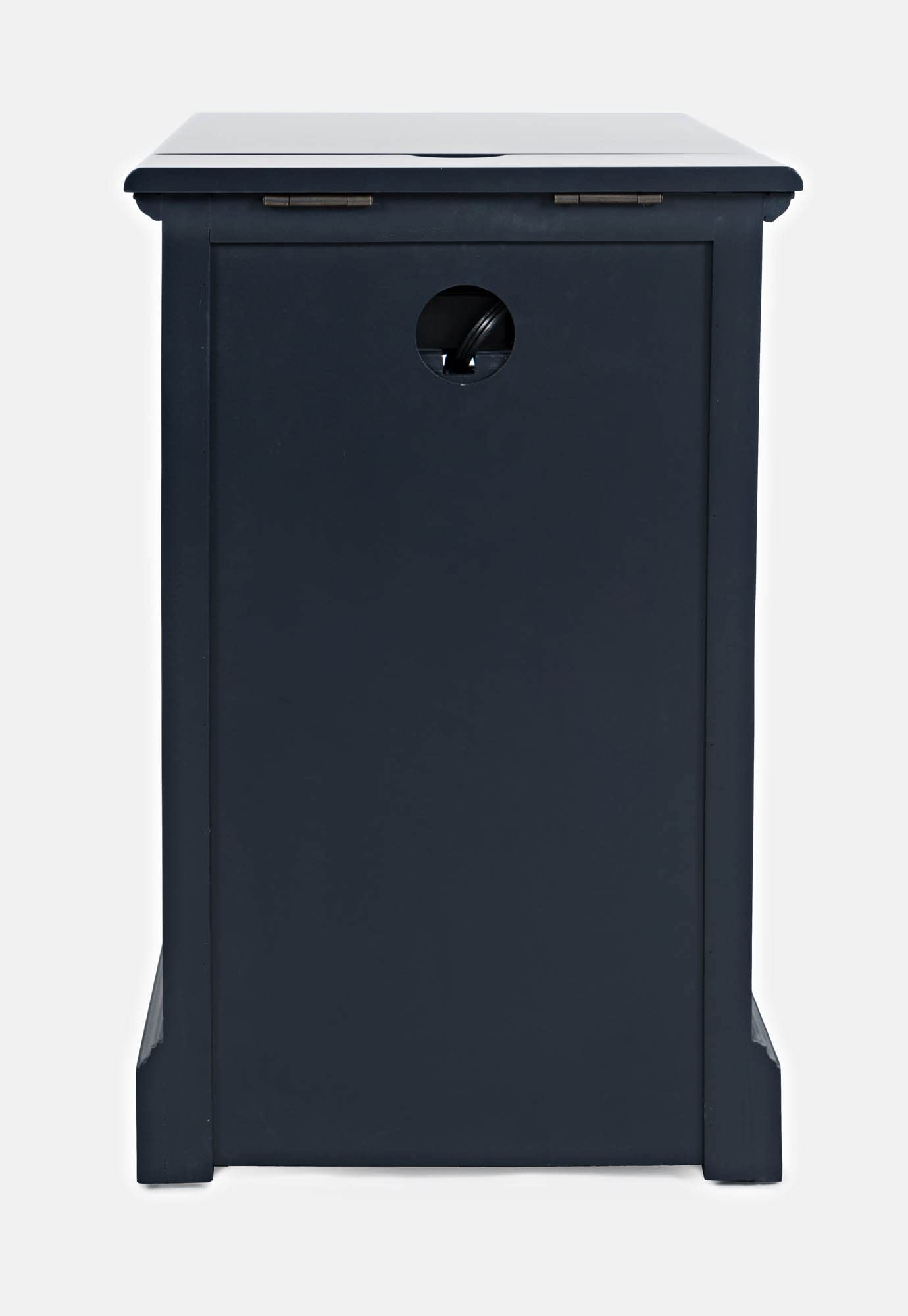 Farmhouse Style USB Charging Station End Table with Glass Door & Storage - Nightstand for Bedroom, Living Room, Office - Navy Wooden Side Table for Phone & Device Organization