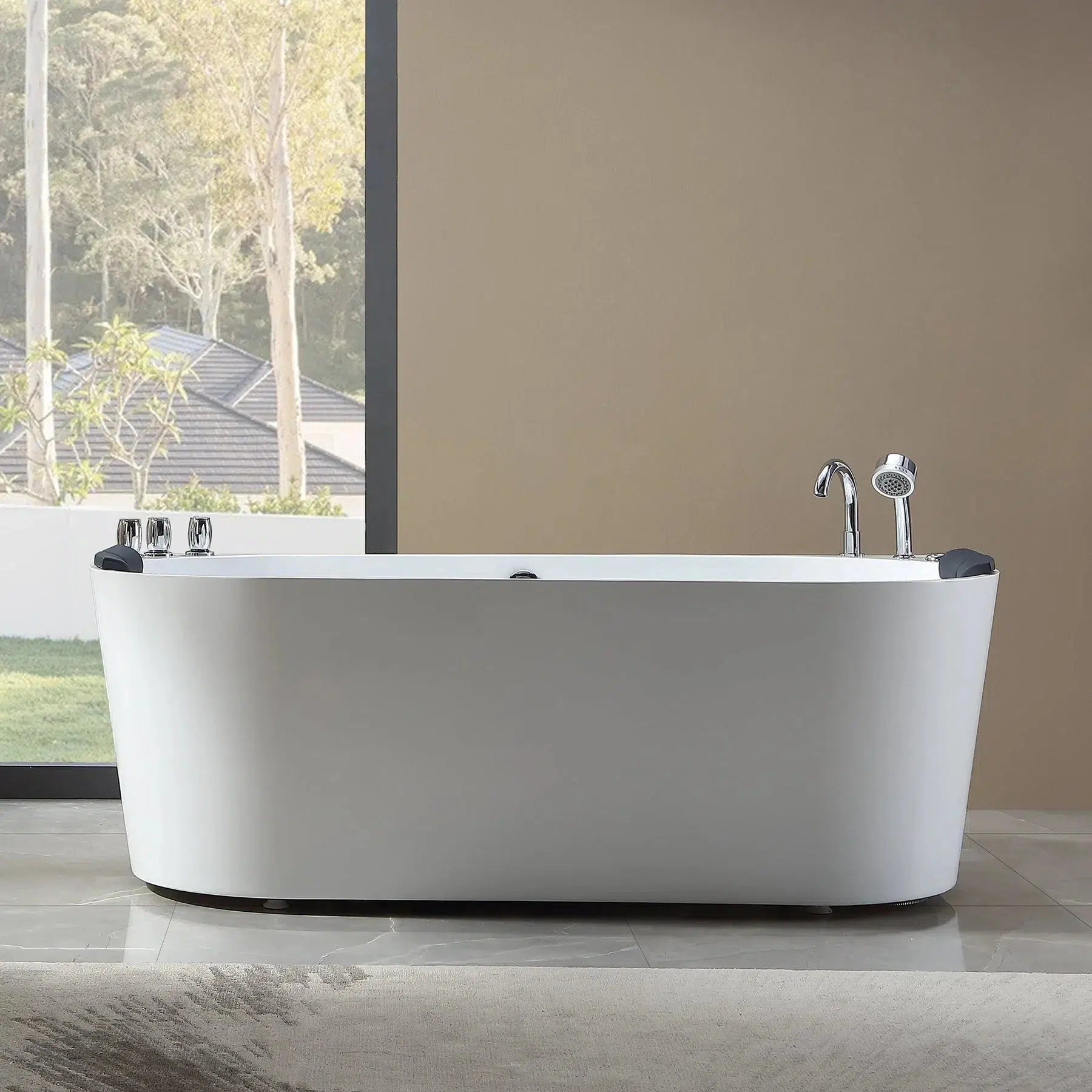 Empava 71-Inch White Acrylic Oval Jetted Bathtub with Massage Jets - Luxury Freestanding Soaking Tub for Spa-Like Relaxation at Home (Model 71AIS08) | Perfect for Master Bathrooms, Hotel Suites & Wellness Retreats