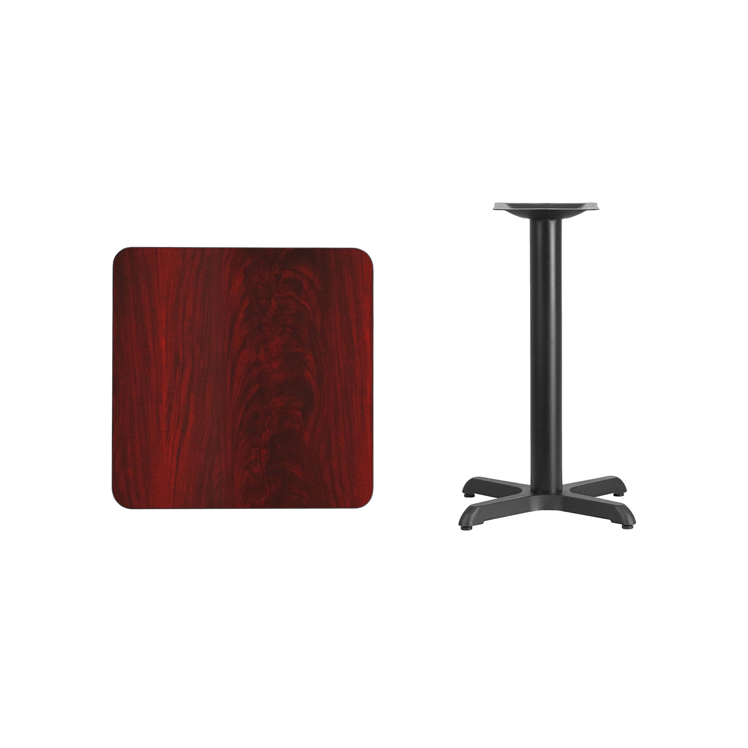 EMMA + OLIVER 24 Inch Square Mahogany Laminate Dining Table Top with 22x22 Inch Sturdy Base - Perfect for Small Space Dining Rooms, Kitchen Nooks & Cozy Breakfast Areas