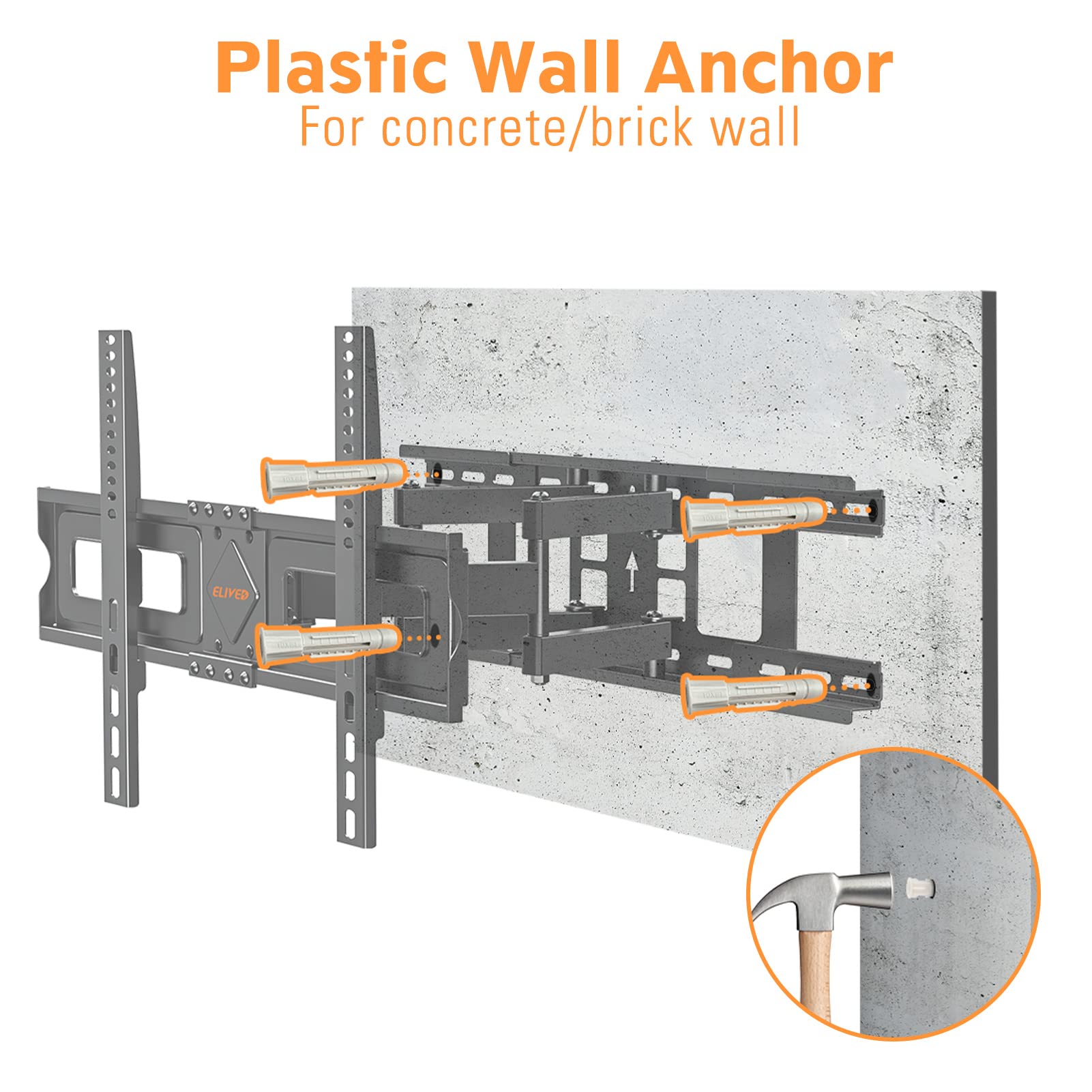 ELIVED Universal TV Mounting Hardware Kit for Flat & Curved TVs up to 80 Inch - Includes M4 M5 M6 M8 Screws, Washers, Spacers & Concrete Wall Anchors - Compatible with Most TV Brackets & Monitor Mounts (YD1013) - Perfect for Living Room, Bedroom & Office Installation