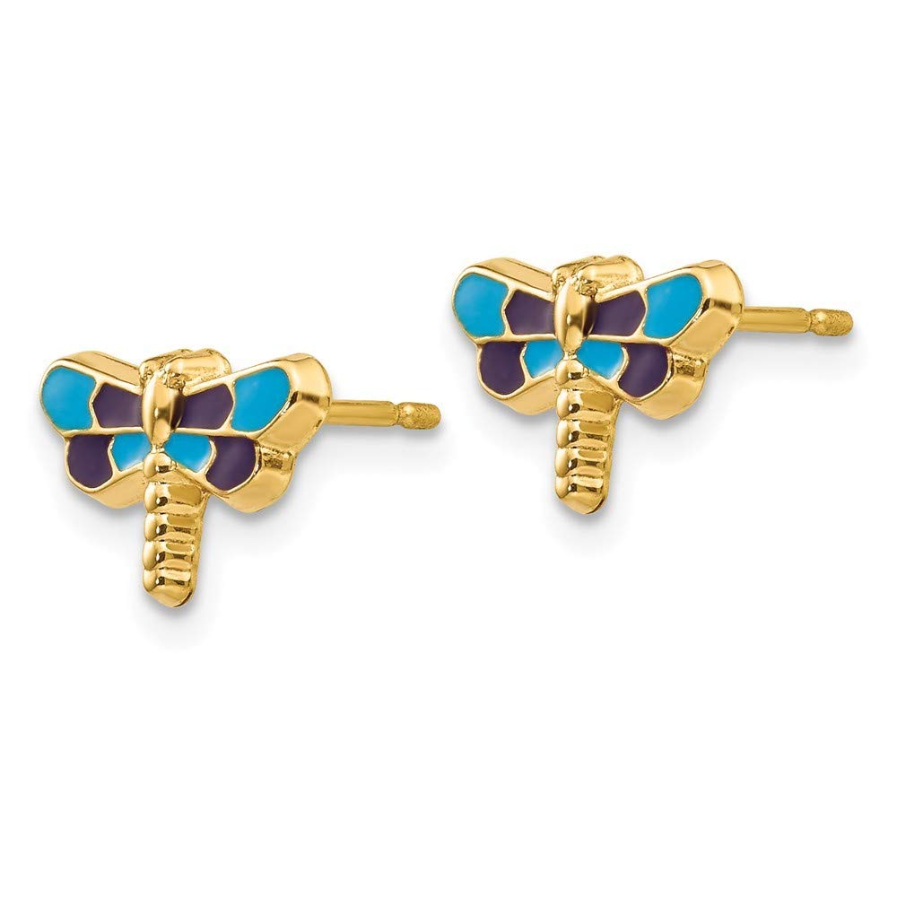 14K Yellow Gold Enameled Dragonfly Earrings for Women - Handmade Dainty Jewelry Gift for Her - Perfect for Birthday, Anniversary & Special Occasions