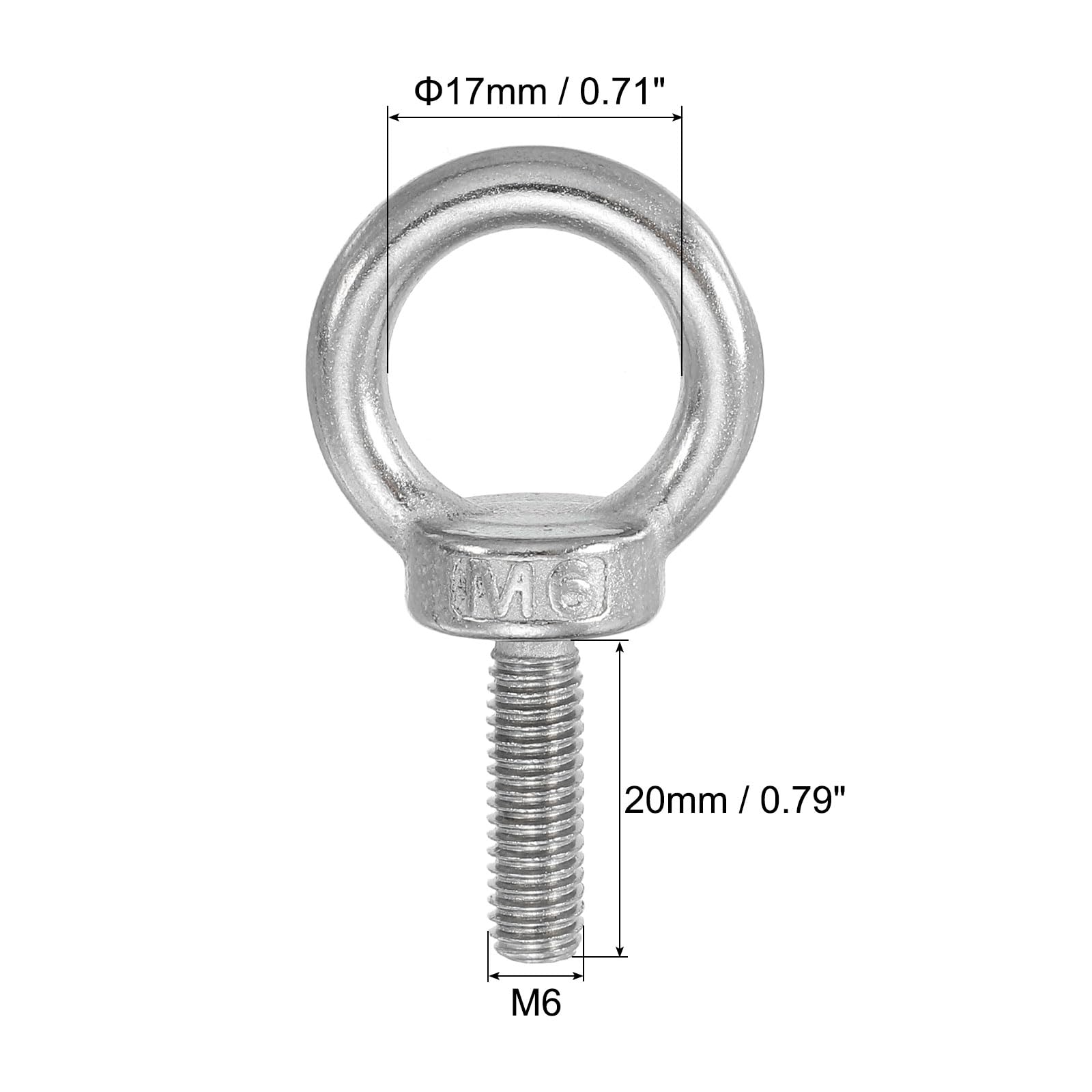 PATIKIL 5Pcs M6 x 20mm 304 Stainless Steel Lifting Shoulder Eye Bolt with Nuts & Washers - Heavy Duty Threaded Eyebolt for Hanging Hammocks, Outdoor Gear, Marine Equipment & Industrial Use