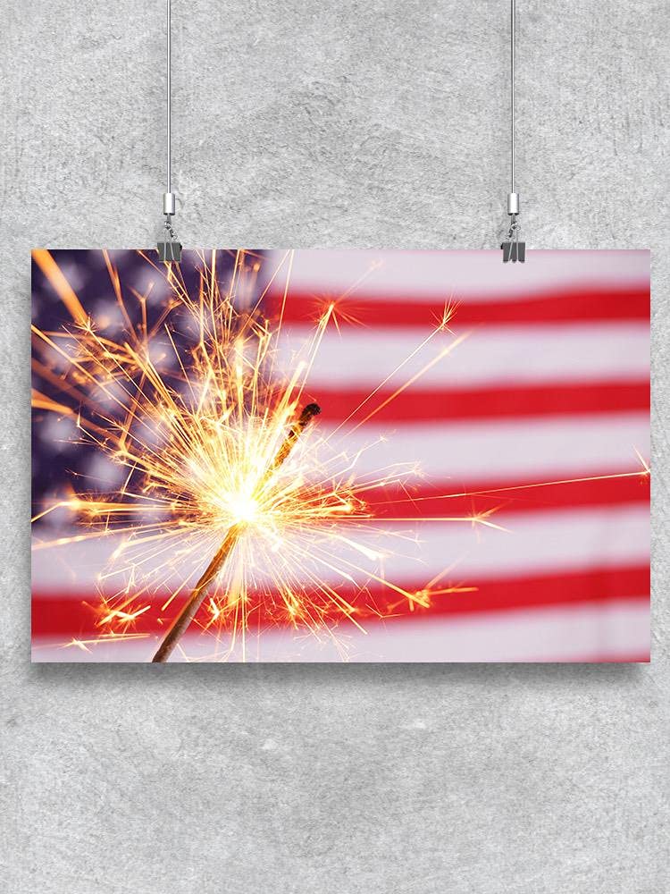 Sparkler and USA Flag Design Poster - Patriotic Wall Art for Home, Office & Independence Day Decor