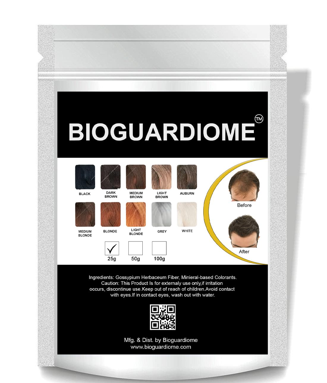 Bioguardiome All Hair Building Fiber Refill Bag - 25gm Black Powder-Based Hair Thickening Fibers for Thinning Hair | Instant Volume & Natural Look | Great for Daily Use, Special Occasions & Confidence Boosting