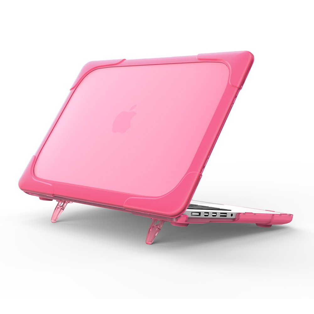 Durable MacBook Pro 14 Inch Case (2021-2023 Models A2779/A2442 M1/M2 Chip) - Shockproof Hard Plastic Shell with Built-in Kickstand & Touch ID Protection - Rose Pink | Perfect for Work, Travel & School Use