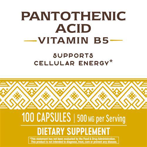 Nature's Way Pantothenic Acid (Vitamin B5) Supplement - 500mg Capsules for Energy, Metabolism & Skin Health - Supports Stress Relief & Hormone Balance - Perfect for Active Lifestyles & Daily Wellness