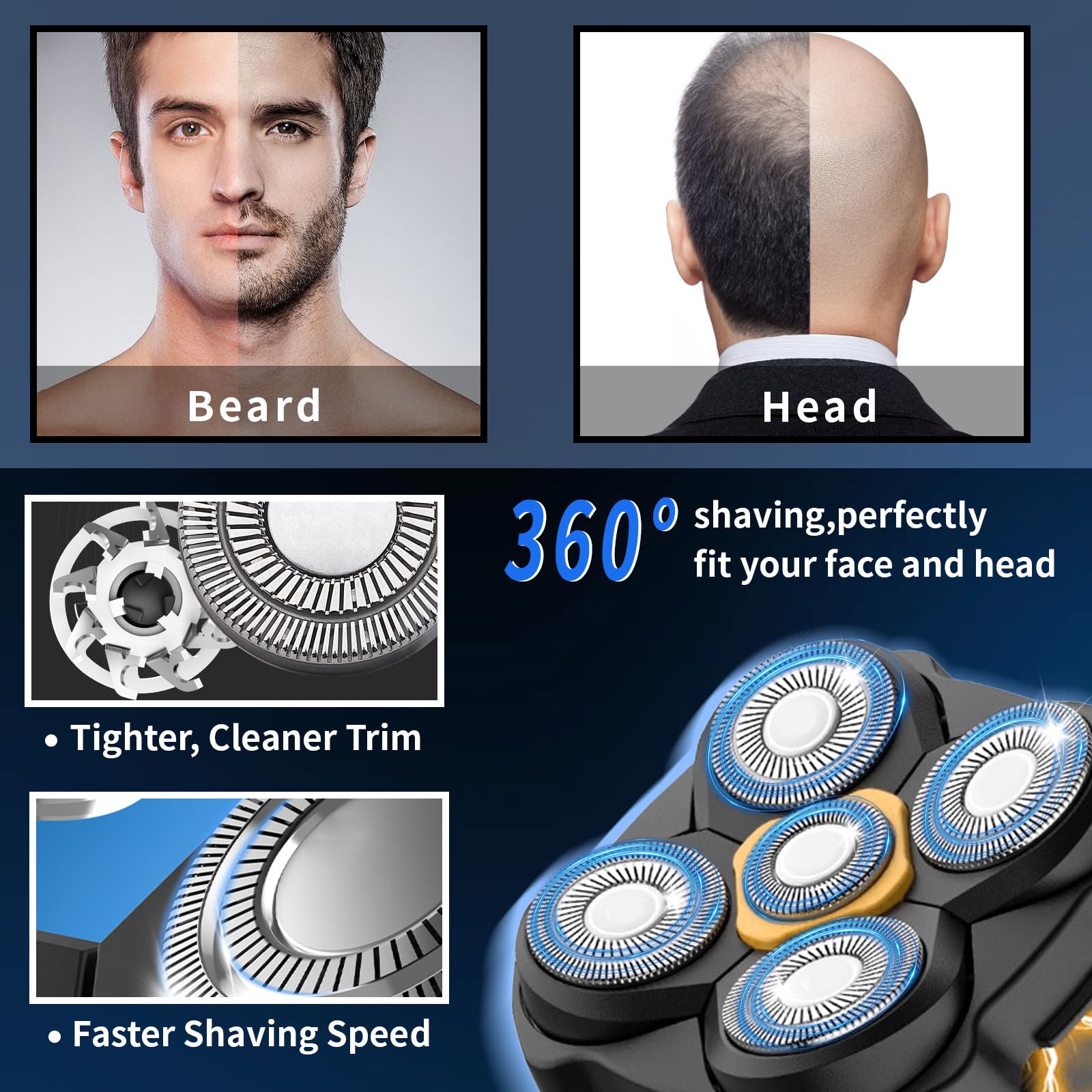 2 Pack Replacement Shaver Heads for Microtouch Titanium Head Shaver - 5D Precision Blades for Bald Men's Head & Facial Shaving - Includes 4 Cleaning Brushes - Perfect for Home, Travel & Daily Grooming Routine