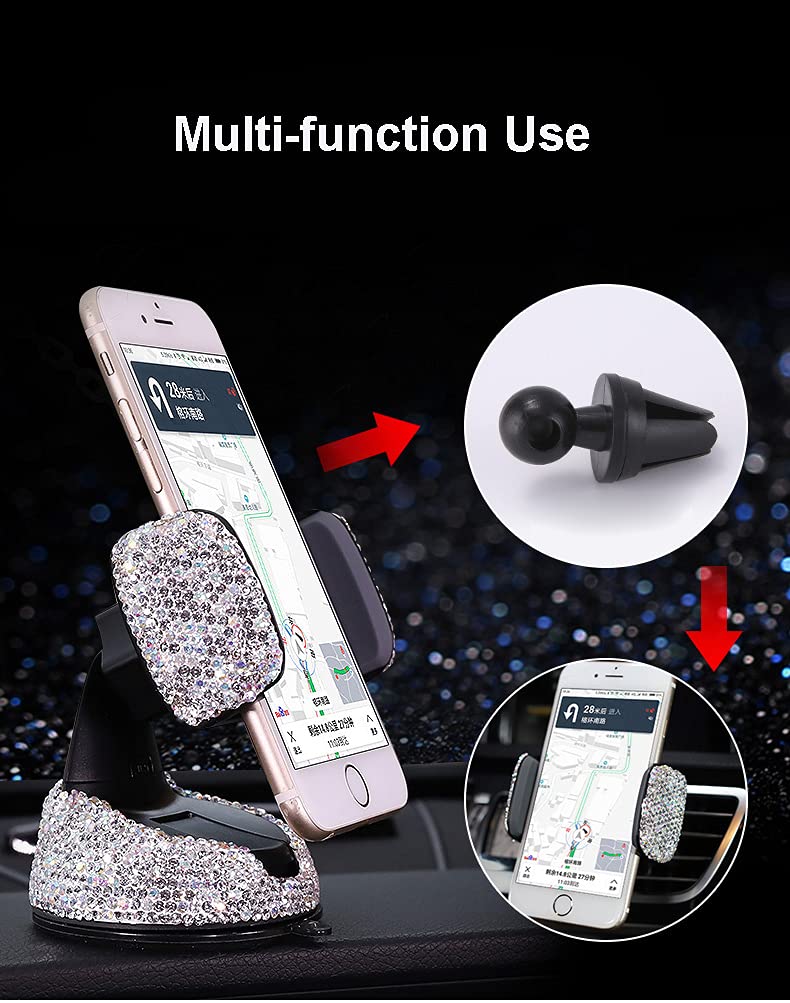 LZRUN Bling Bling Crystal Diamond Car Phone Holder - Car Accessories for Women, Car Interior Decor, Gift for Her - Perfect for Commuting, Road Trips & Daily Driving