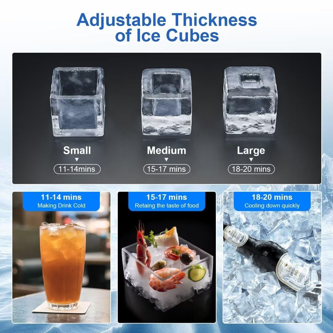 Kismile Commercial Ice Maker Machine - 265lbs/24h Freestanding Square Ice Cube Maker with 55lbs Storage Bin, Heavy Duty Stainless Steel Construction for Home Bar, Coffee Shop, Restaurant & Business Use - Perfect for Cocktails, Iced Coffee & Beverage Service