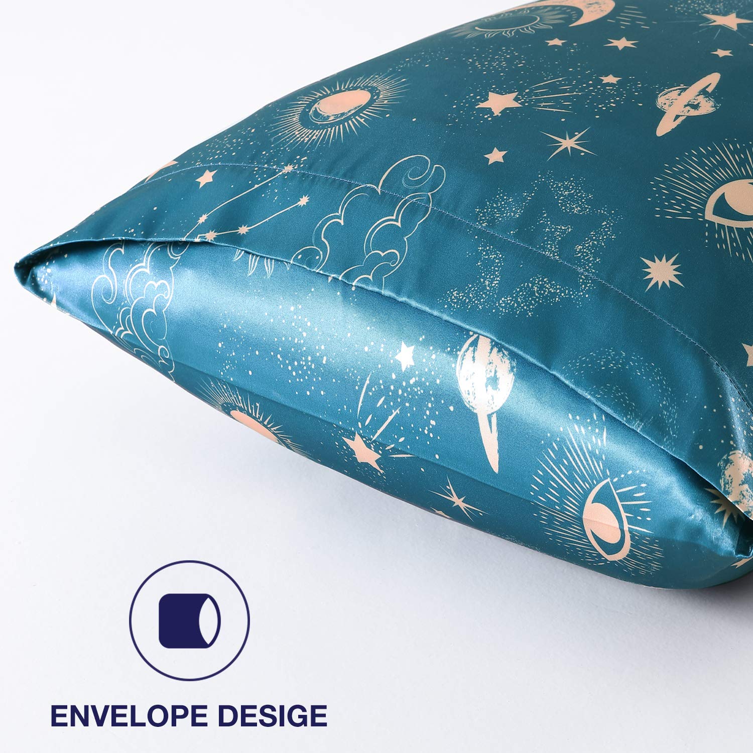 EXQ Home Satin Pillowcase Set of 2 - Queen Size Silky Soft Pillow Covers for Hair & Skin Care, Printed Satin Pillow Cases with Envelope Closure (Similar to Silk) - Perfect for Bedroom Luxury, Gift & Travel