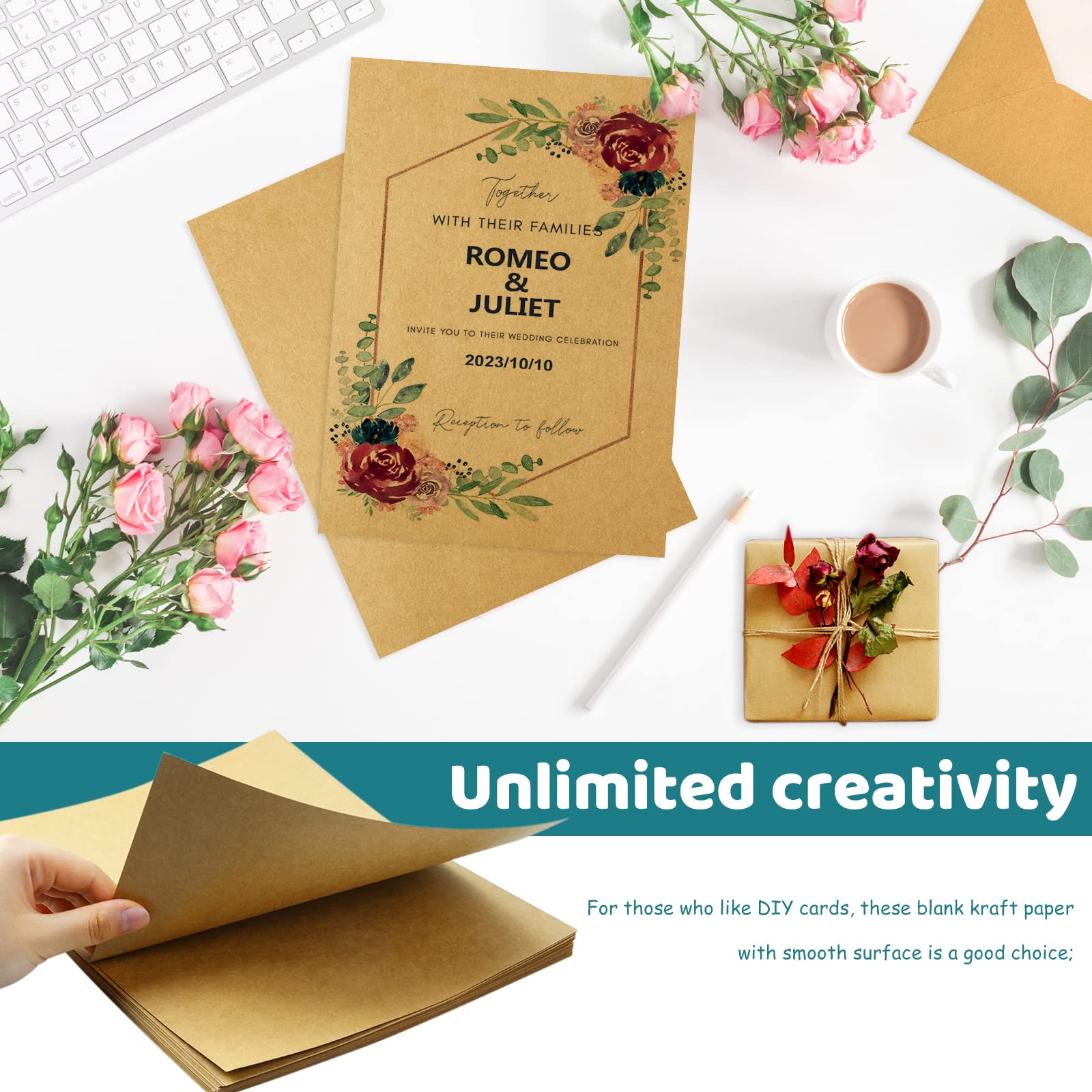 FSWCCK 120 Sheets Brown Kraft Cardstock Paper - 8.5 x 11 Inch Letter Size, Thick Cover Cardstock for DIY Crafts, Greeting Cards, Scrapbooking & Invitations - Premium Tan Cardstock (120 Sheets) - Perfect for Handmade Projects, Wedding Invites & School Art