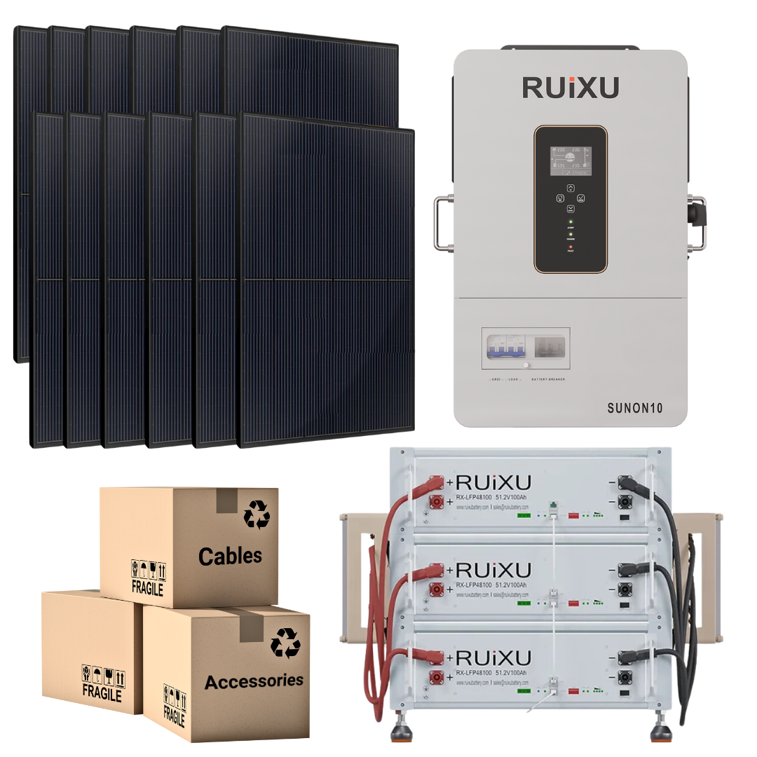 48V Solar Power Kit with 10.24kWh/20.48kWh Battery Bank, 10kW 120V/240V Hybrid Inverter & 410W Solar Panels - Complete Off-Grid Home Backup System for Emergency Power & RV Living