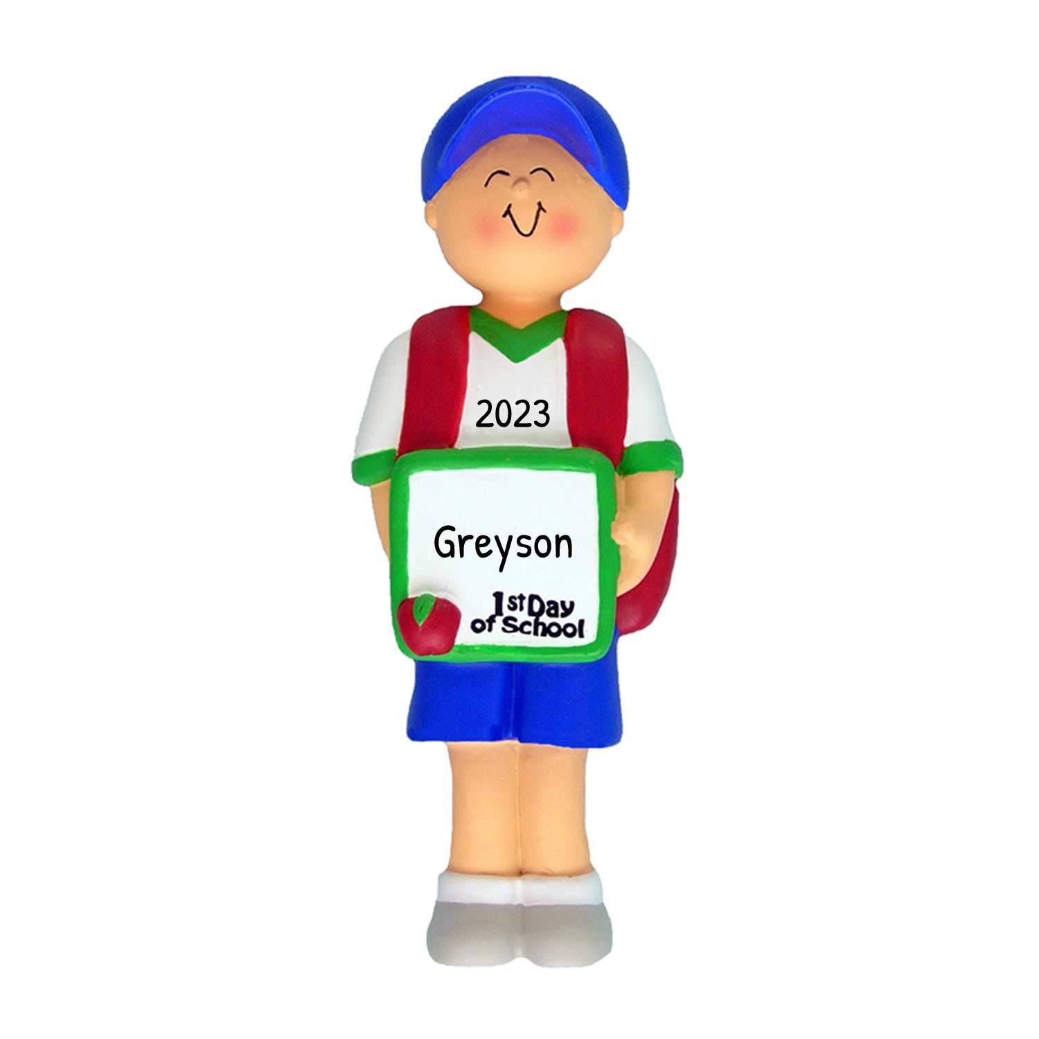 Personalized 2024 School Christmas Ornaments - First Day of School Keepsake for Students, Back to School Gift, Caucasian Boy Backpack Ornament by Elves | Perfect for Classroom Celebrations, Holiday Decor & Teacher Appreciation
