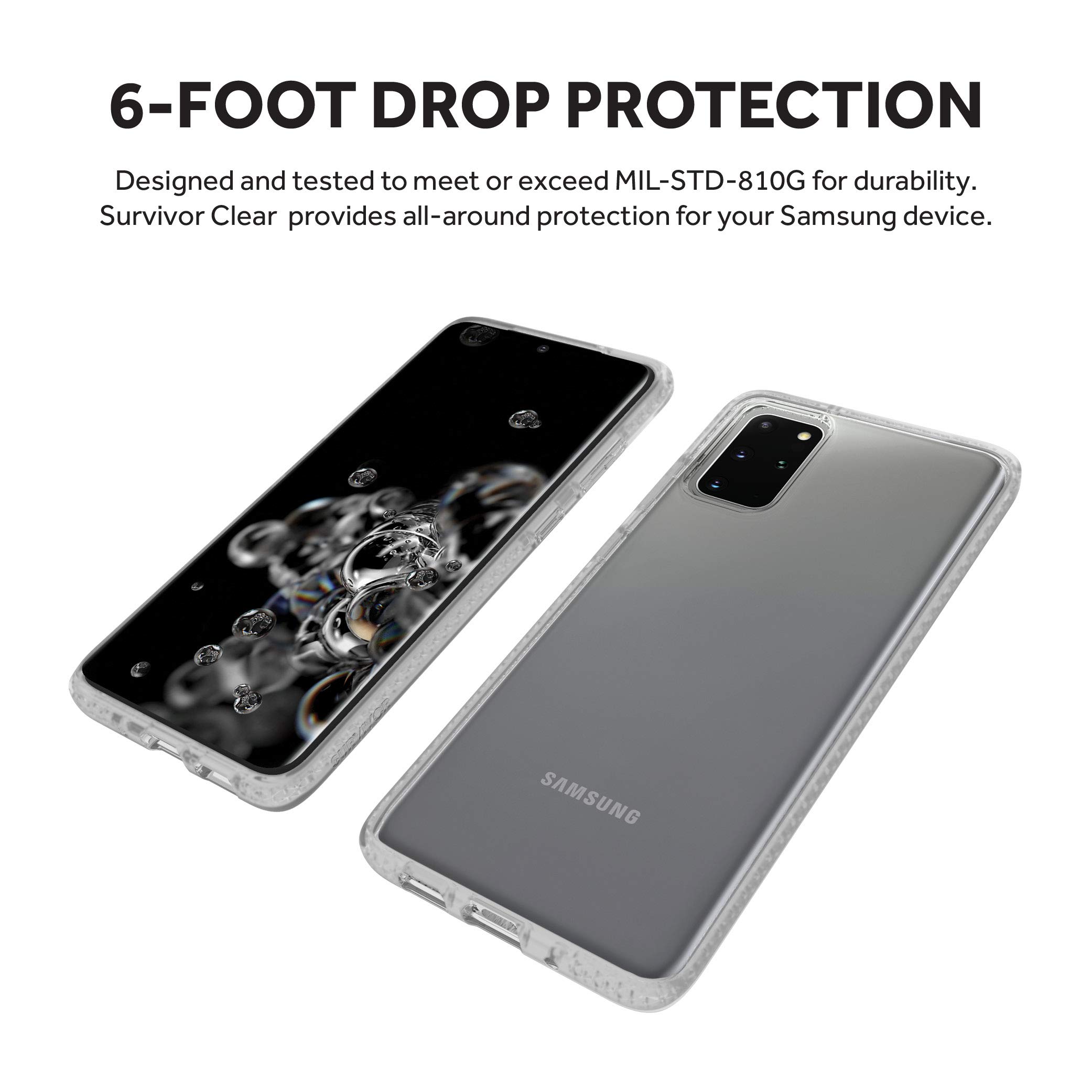 **Samsung Galaxy S20+ Military-Grade Clear Phone Case - Griffin Survivor Thin Shockproof Qi Wireless Charging Compatible Protective Cover (Transparent) for Outdoor, Travel & Daily Use**
