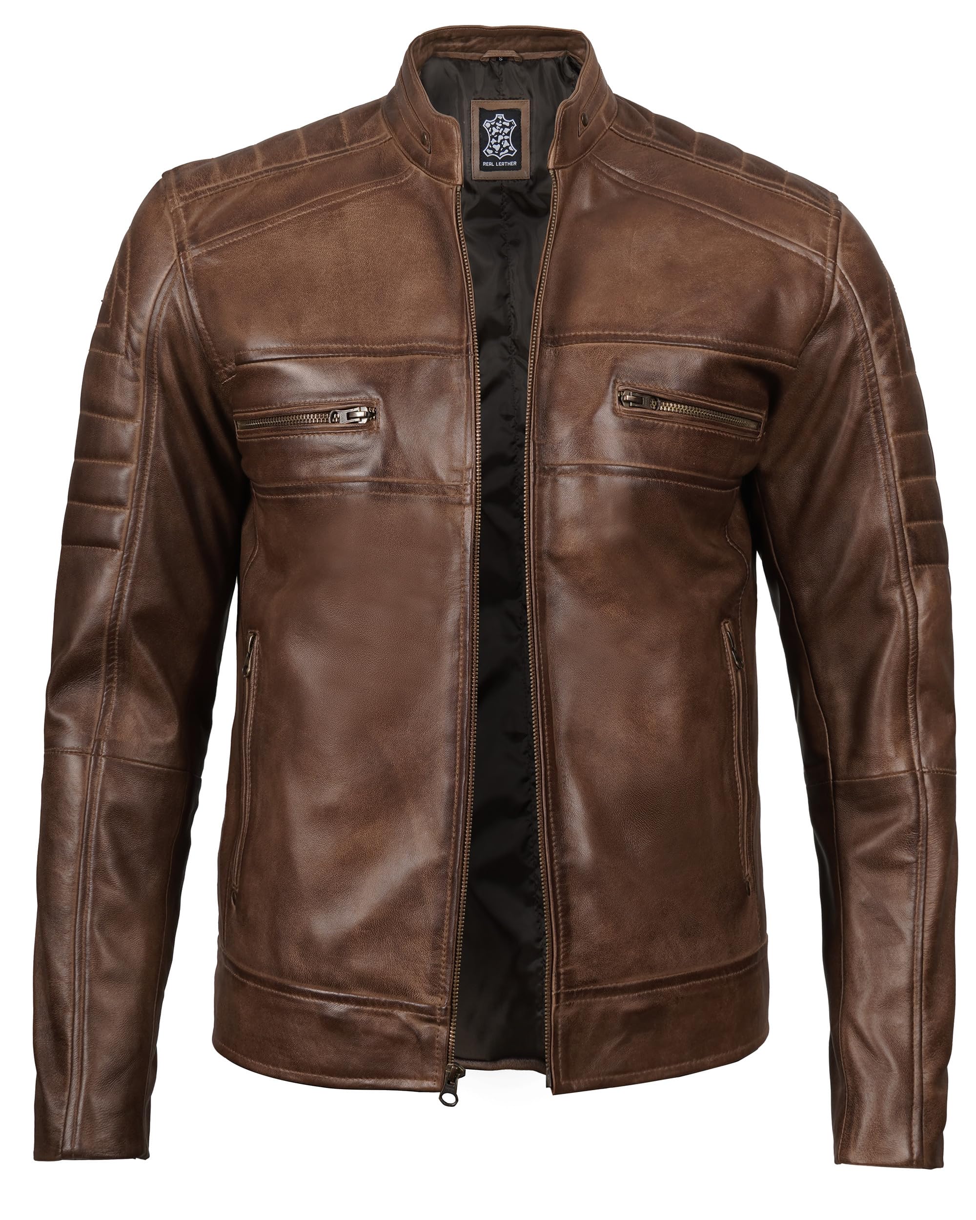 Decrum Men's Real Lambskin Leather Jacket - Cafe Racer Style Fashion Biker Jacket for Men | Perfect for Motorcycle Riding, Casual Outfits & Night Out