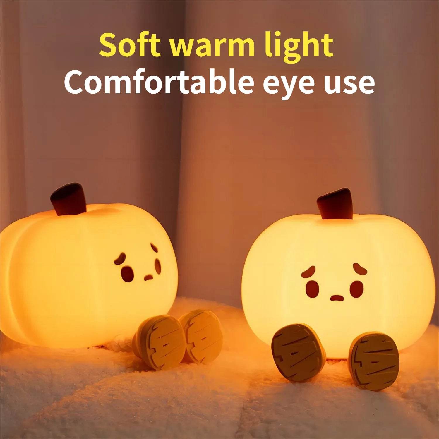 Cute Pumpkin Night Light - Halloween LED Decor for Kids Room, Bedside, Party - Warm White Glow for Cozy Ambiance