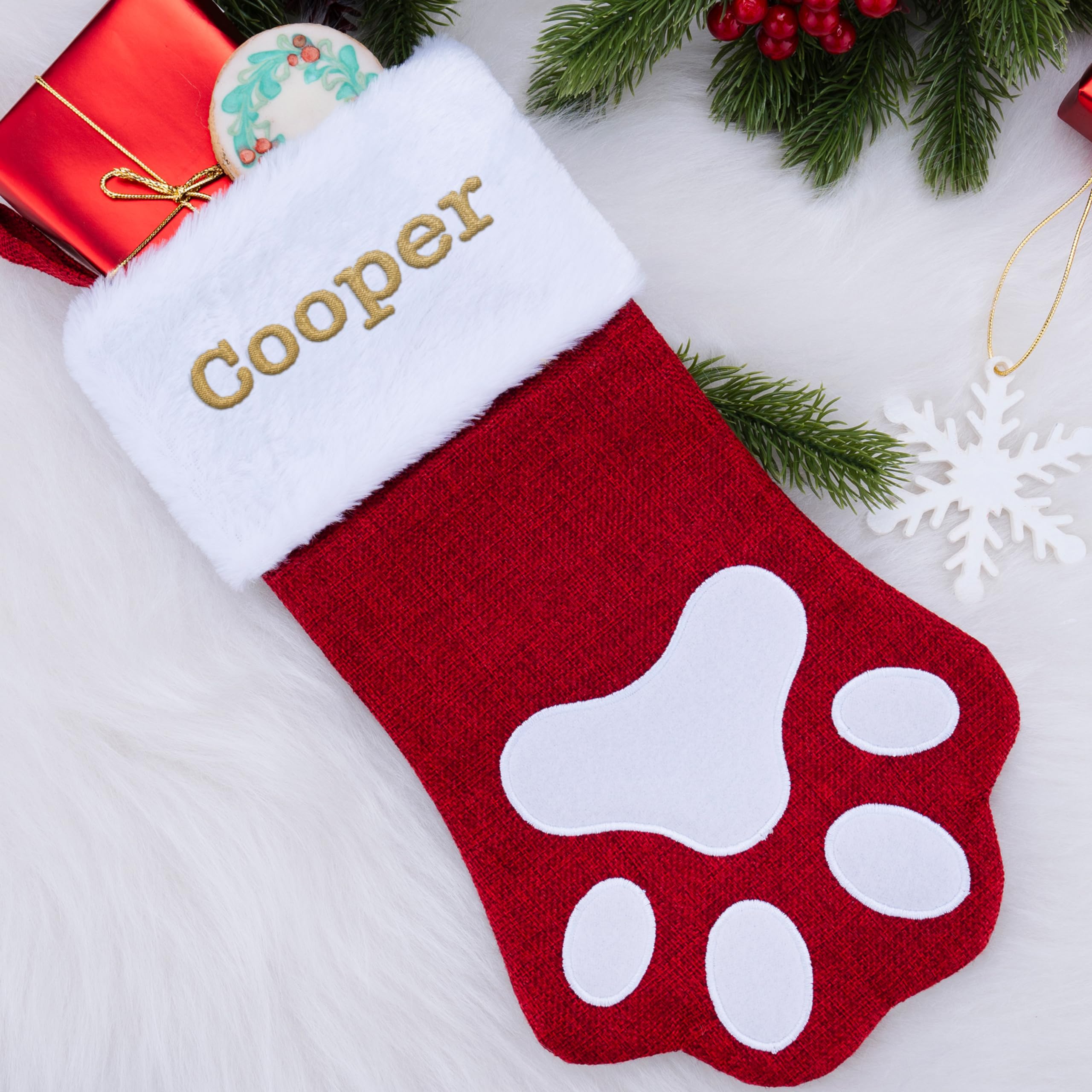Personalized Christmas Stockings for Dogs & Cats - 7 Festive Designs & 6 Custom Fonts - Custom Pet Stockings for Xmas, Holiday Decor - Fireplace Mantel & Christmas Party Decoration with Paw Prints - Perfect for Pet Lovers & Family Holiday Celebrations