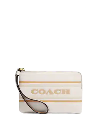 Coach Corner Zip Wristlet with Signature Stripe - Stylish Crossbody Bag for Women, Perfect for Everyday Use, Travel, and Night Out