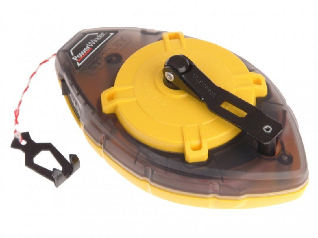 Stanley 0-47-460 Power Winder Chalk Line Reel - Professional Chalk Box for Construction, Carpentry & DIY Projects - Ideal for Marking Straight Lines on Concrete, Wood & Drywall