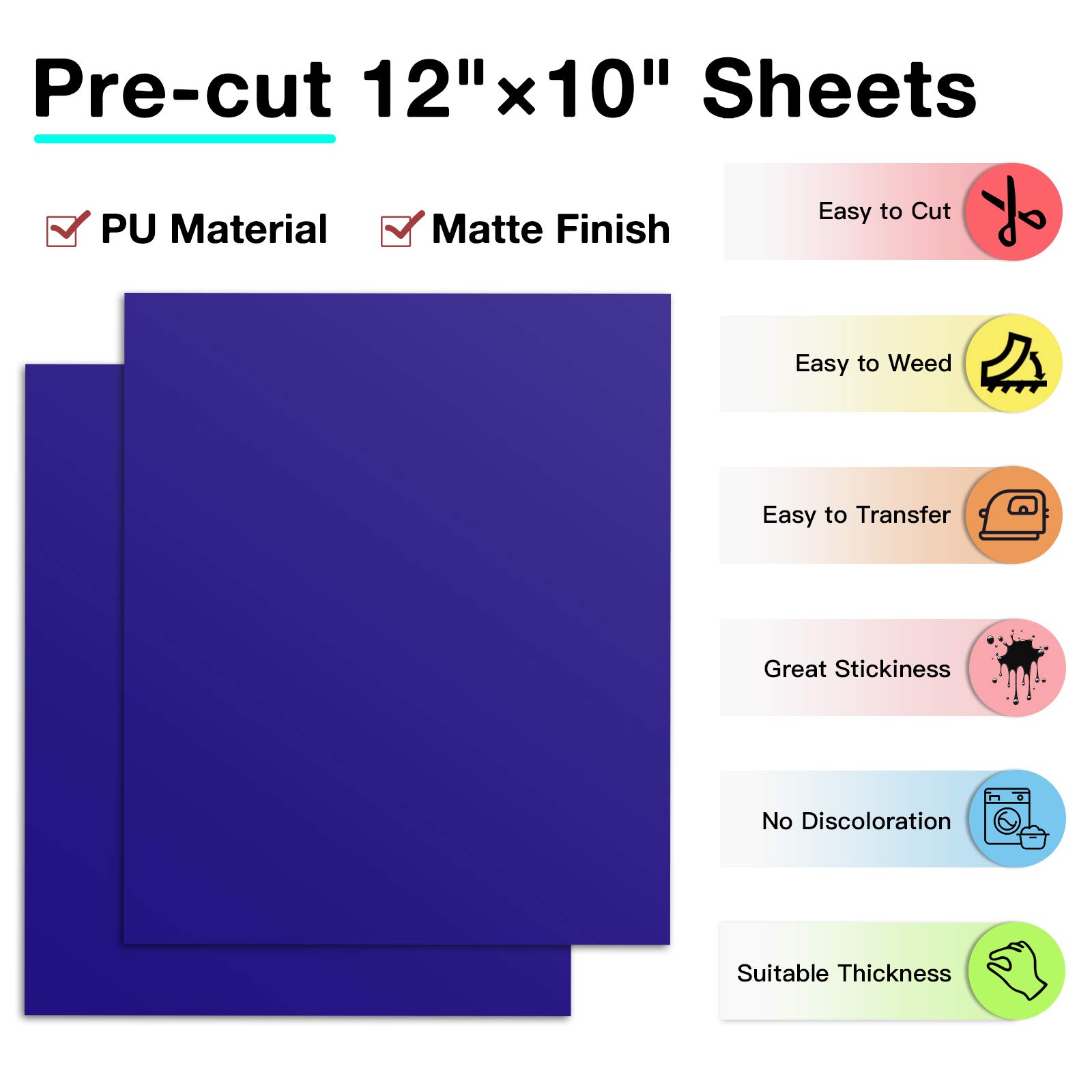 Blue HTV Heat Transfer Vinyl Bundle - 13 Pack 12x10 Inch Iron On Vinyl for T-Shirts | Compatible with Cricut, Silhouette Cameo & Heat Press Machines | Perfect for DIY Crafts, Custom Apparel & Personalized Gifts