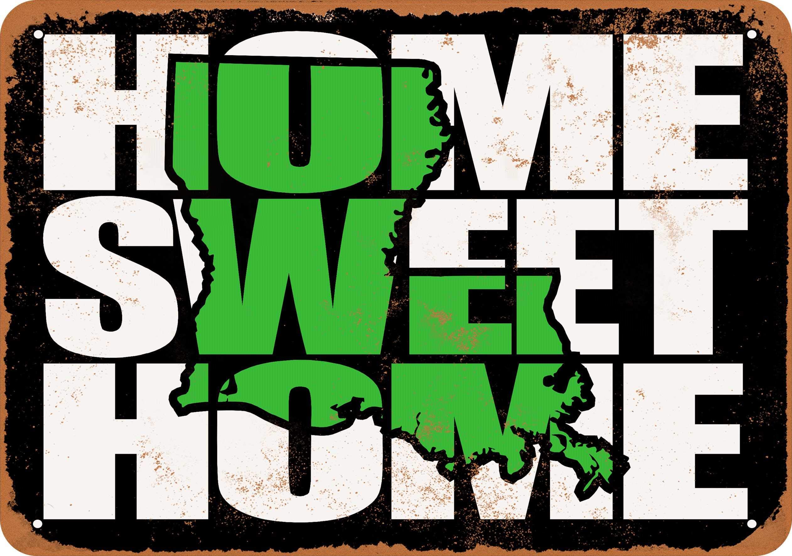 7 x 10 Inch Vintage Metal Sign - Home Sweet Home Louisiana Wall Decor with Black & Green Retro Design - Perfect for Home, Bar, Cafe, Office, or Man Cave Decoration