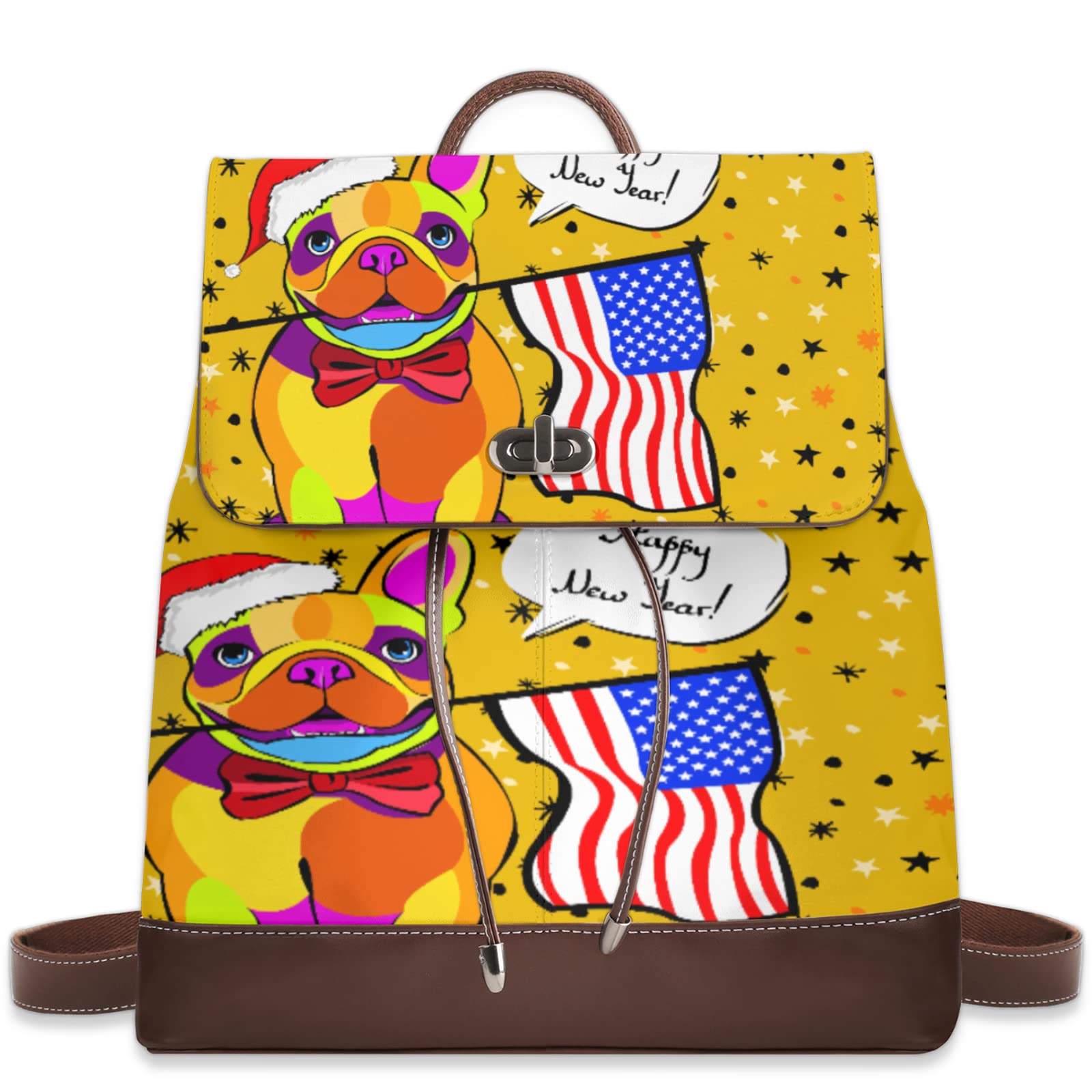 Stylish PU Leather Backpack Purse for Women - French Bulldog Design Water Resistant Travel Bag, Multipurpose Daypack for College, Work & Casual Outings - Perfect for School, Commuting & Weekend Adventures