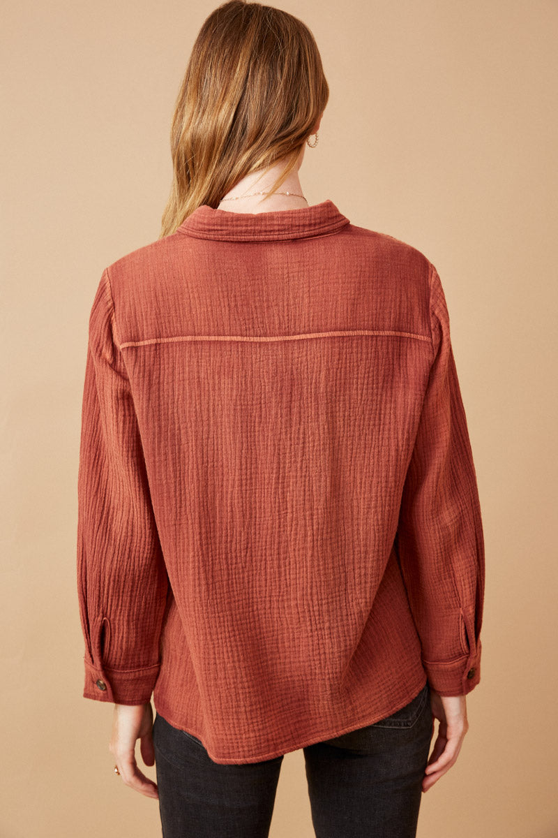Women's Overdyed Textured Button-Up Shirt - Stylish Casual & Office Wear for Everyday Outfits