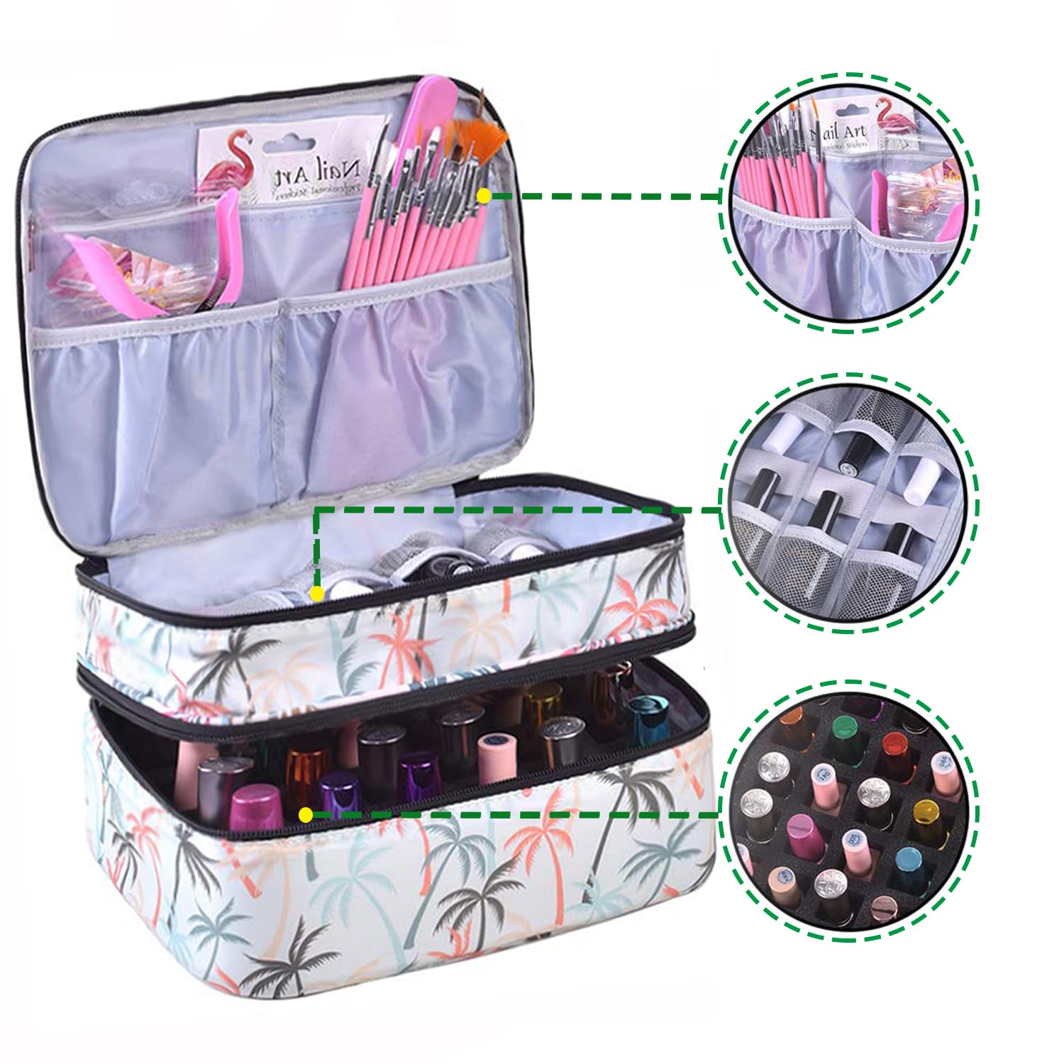 30-Slot Nail Polish Organizer Case - Double Layer Storage for Manicure Set & Travel | Portable Cosmetic Bag for Nail Artists