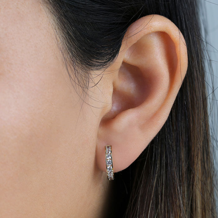 14K Solid Yellow Gold Cubic Zirconia Hoop Earrings for Women - Elegant Everyday & Party Jewelry Gift