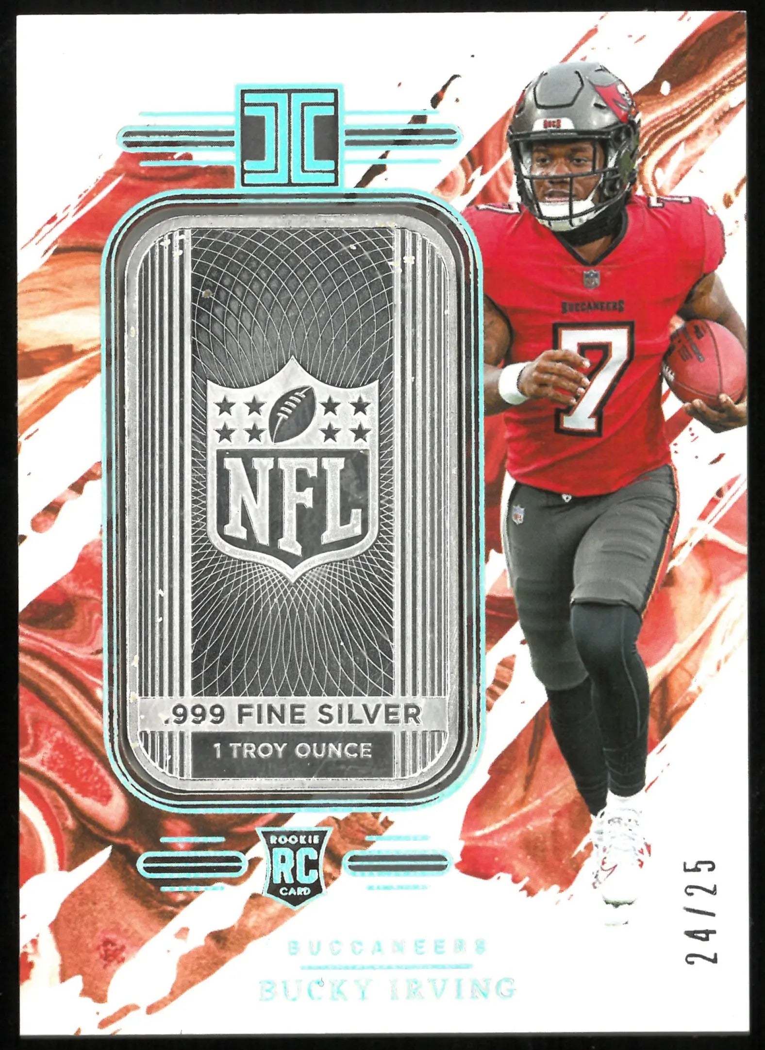2024 Impeccable Football Bucky Irving Rookie Card 1 Troy Ounce Silver /25 - Limited Edition Collectible for Sports Memorabilia & Investment