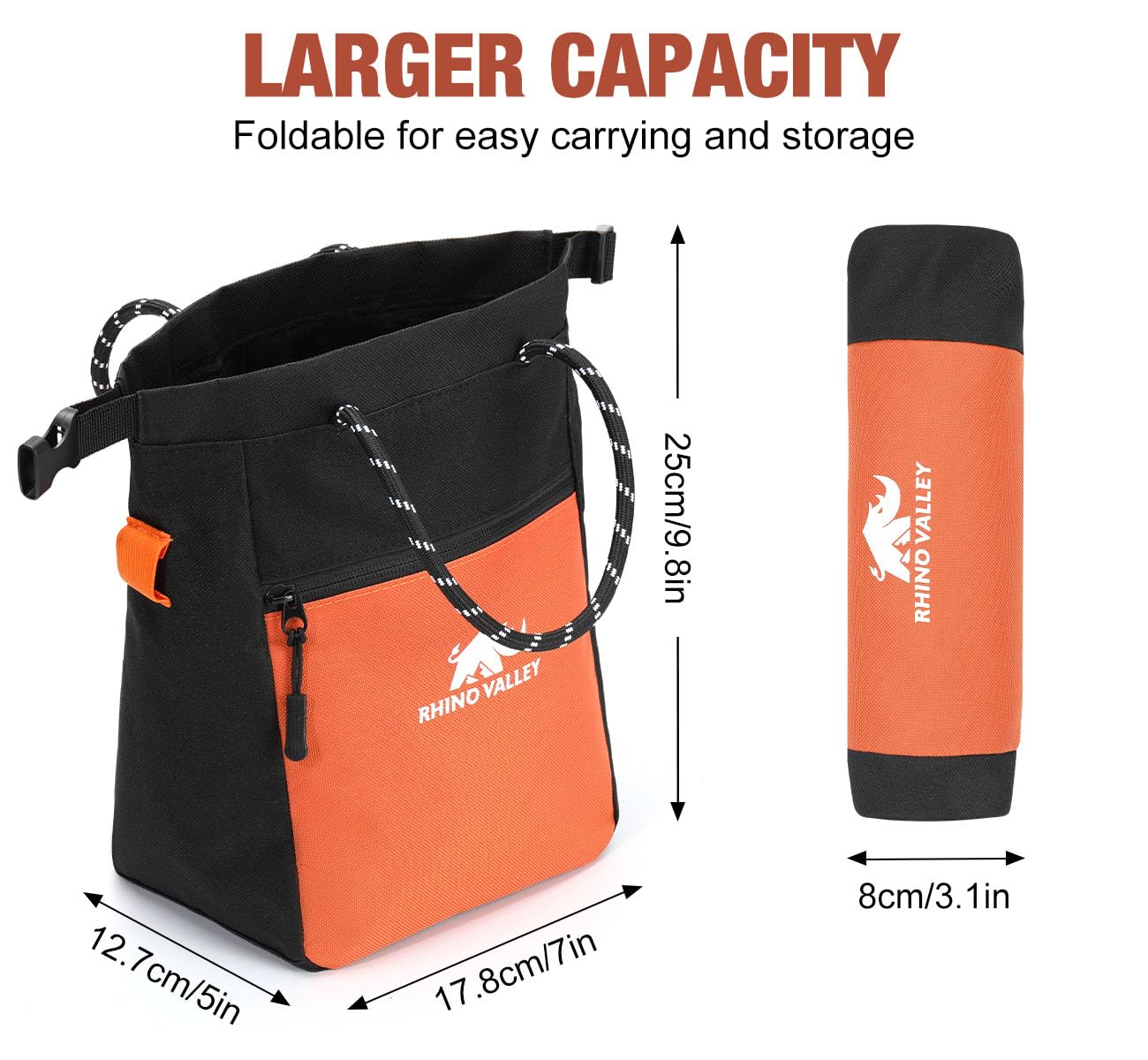 Rhino Valley No Leak Magnetic Chalk Bag for Rock Climbing & Weightlifting - Adjustable Belt, Zipper Pockets & Handle - Perfect for CrossFit, Bouldering & Gym Training