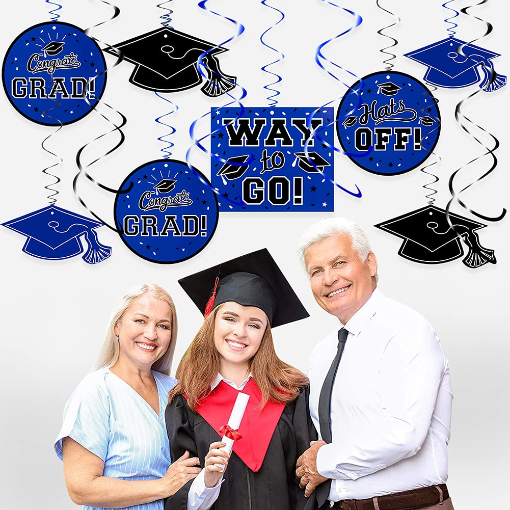 2025 Graduation Party Decorations - Blue Hanging Swirl Decor for Grad Party, Congratulations Decorations (Pre-Assembled) | Perfect for Graduation Ceremonies, School Events & Celebration Parties