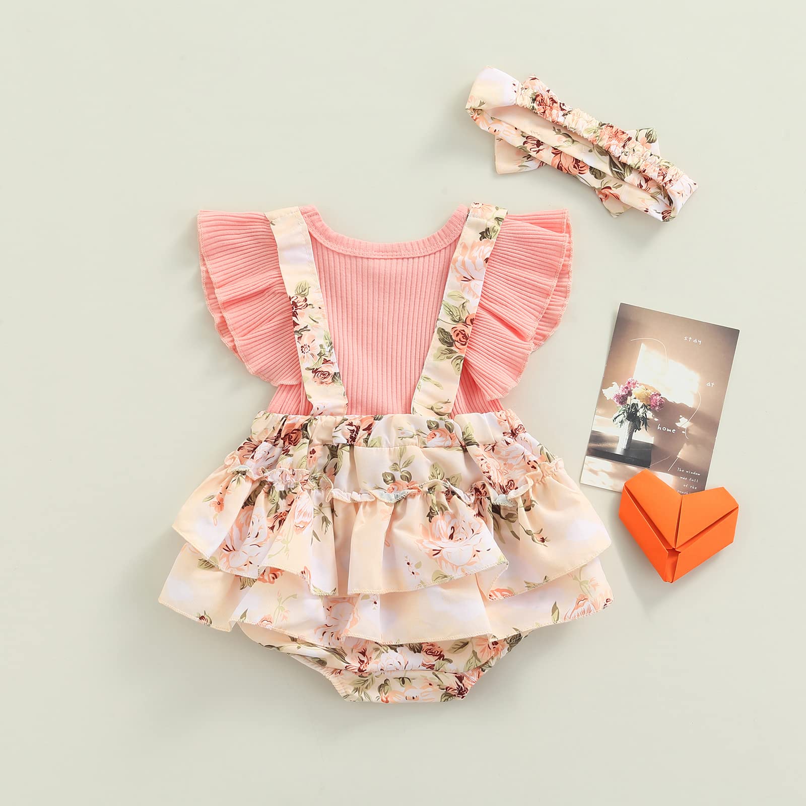 MERSARIPHY Baby Girl Summer Outfit - Soft Cotton Linen Romper with Floral Print & Matching Headband - Cute Infant Bodysuit for Newborns 0-24 Months - Perfect for Outdoor Play, Beach Trips & Photo Shoots