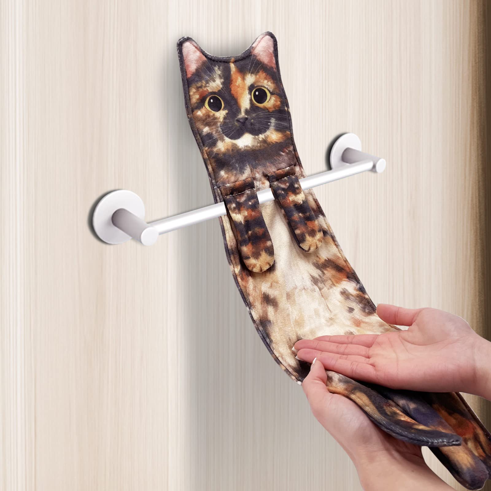 Cute Cat Quick-Dry Hand Towels for Bathroom & Kitchen - Absorbent Hanging Decorative Face Towels, Funny Gifts for Cat Lovers (Ginger) - Perfect for Home Decor, Housewarming & Pet Lover Presents