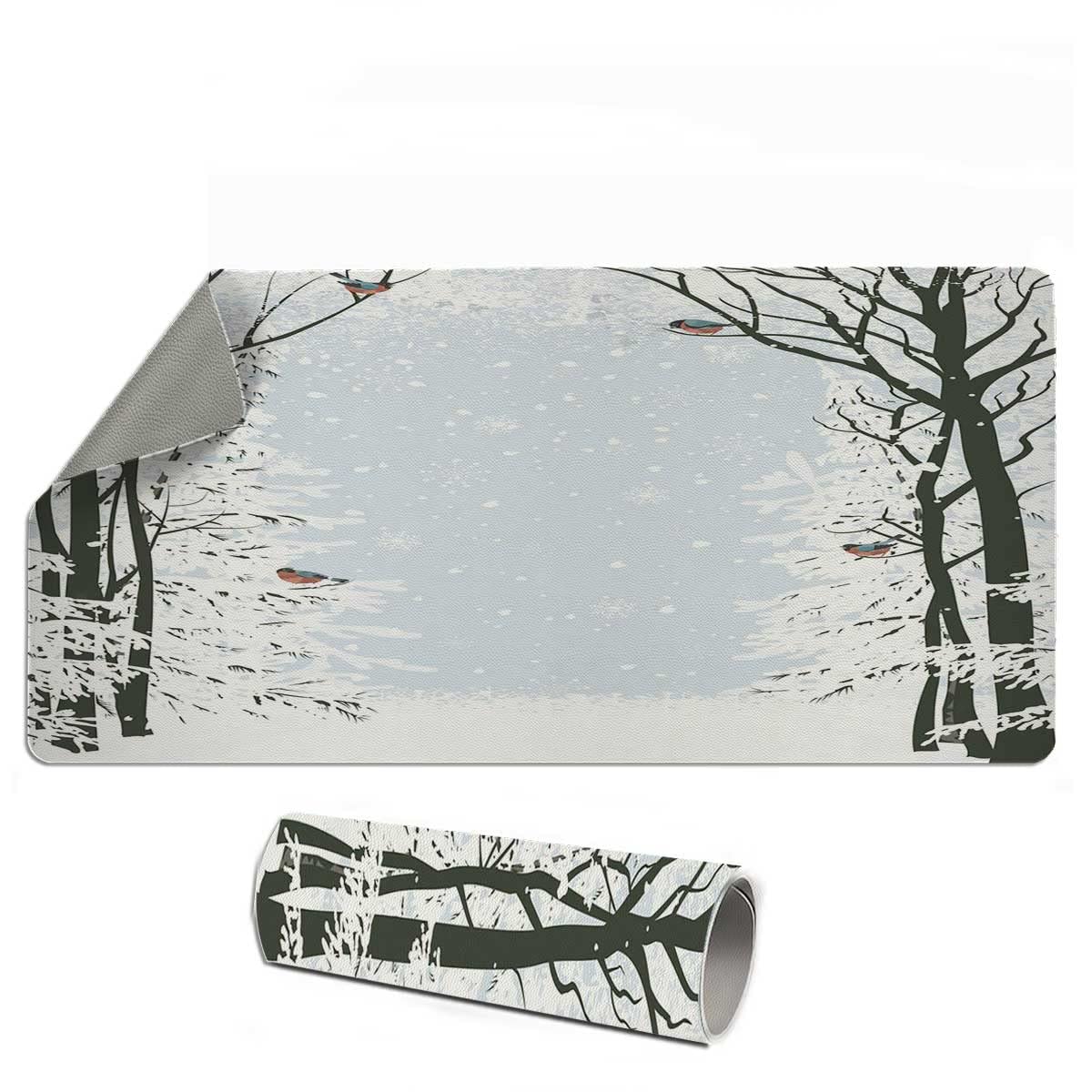 Large Extended Gaming Mouse Pad 35x17 Inches - Non-Slip Desk Mat for Computer, Laptop & Keyboard - Trees Bullfinch Birds Design for Office & Gaming Setup | Perfect for Work, Gaming & Home Office Use