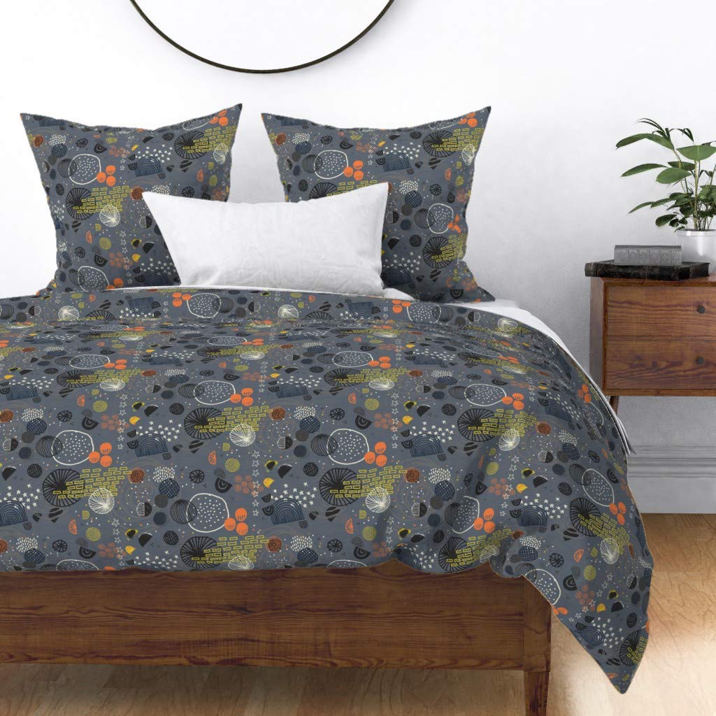 Celestial Planets Sun Stars Duvet Cover King/California King - Soft Cotton Sateen Modern Bedding for Home Decor, Space Theme Room, Kids & Adults Bedroom