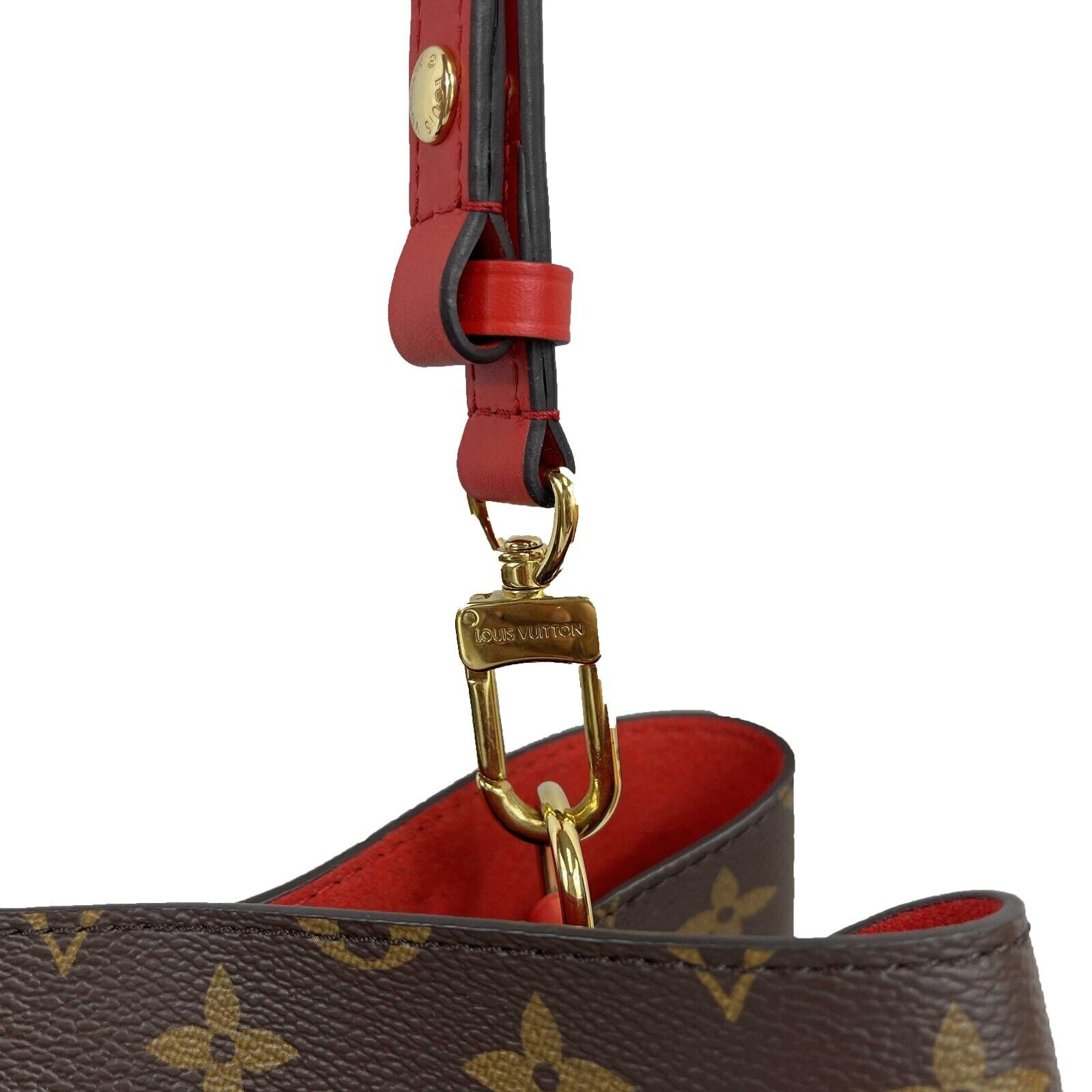 Louis Vuitton Neo Noe MM Monogram Shoulder Bag - Brown & Red Coated Canvas Crossbody Purse for Women | Perfect for Work, Travel & Everyday Luxury Fashion Accessory
