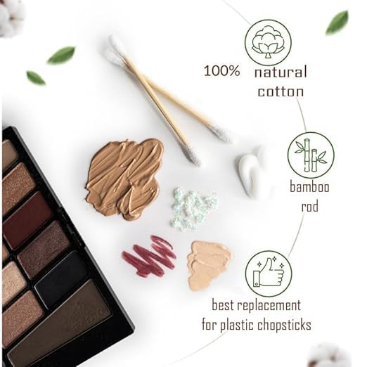200pcs Disposable Bamboo Cotton Swabs - Round & Pointed Heads, Eco-Friendly Wood Sticks with Soft Cotton Buds for Ear Cleaning, Makeup, Baby Care & First Aid Kit