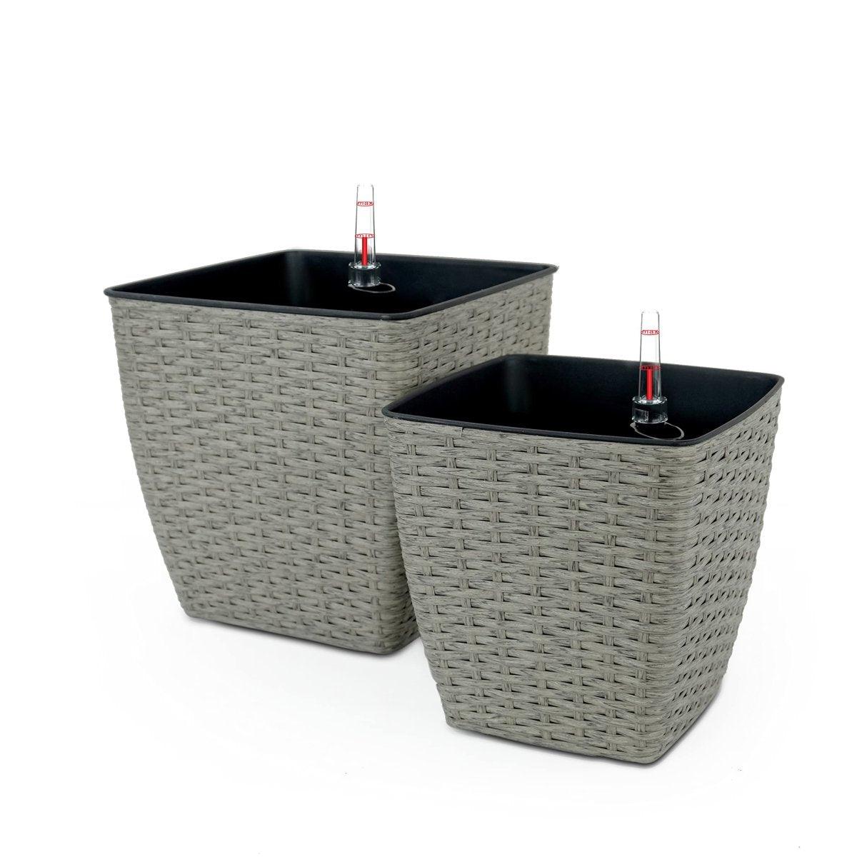 DTY Signature 2-Pack Self-Watering Planters - Handwoven Wicker Square Plant Pots for Indoor/Outdoor Decor - Perfect for Home, Office, and Garden Use