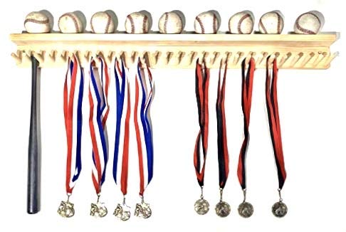 Wooden Baseball Bat Rack - 9 Ball Holder Shelf for 27 Mini Collectible Bats | Perfect for Sports Memorabilia Display & Man Cave Decor