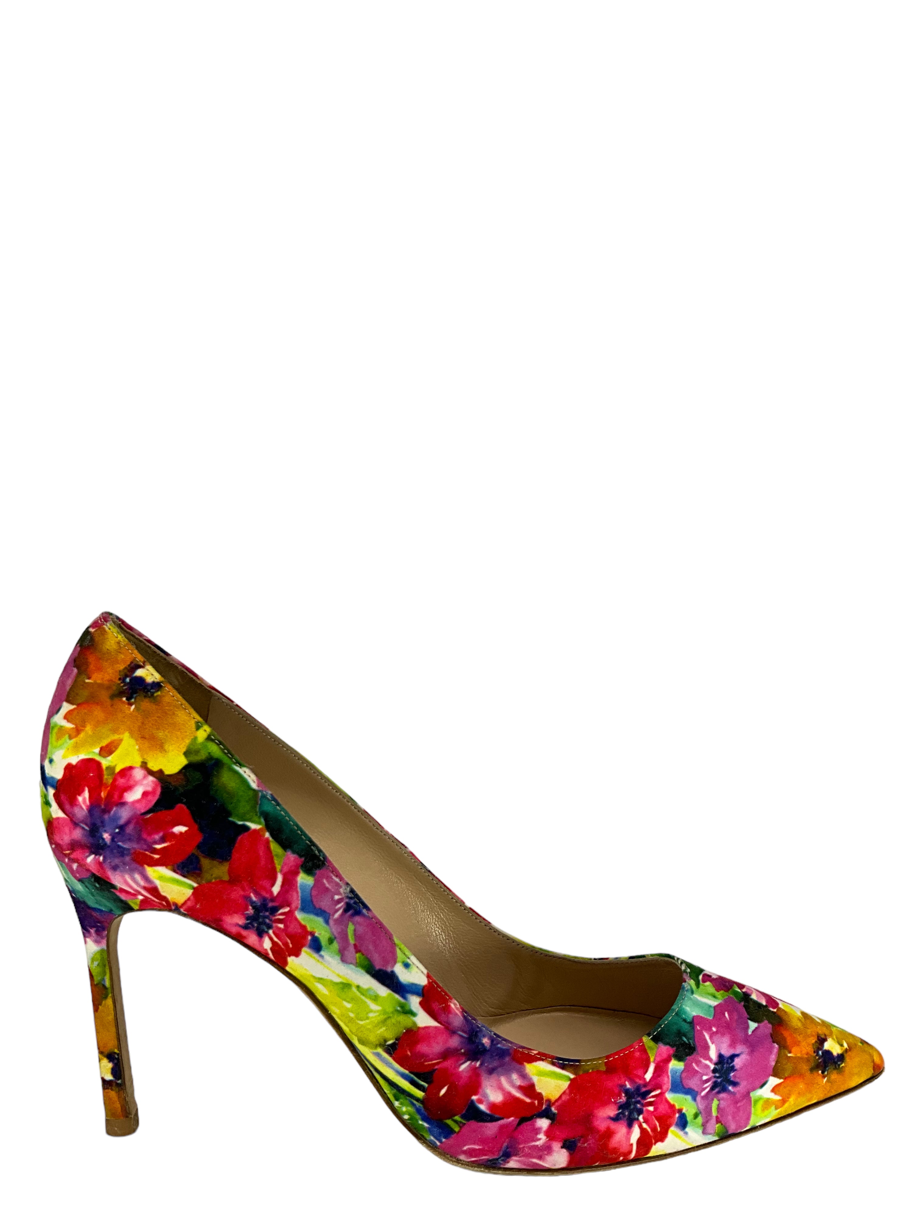 Manolo Blahnik Floral Print Pumps Women's Size 11 | Elegant High Heel Dress Shoes for Weddings, Parties & Special Occasions