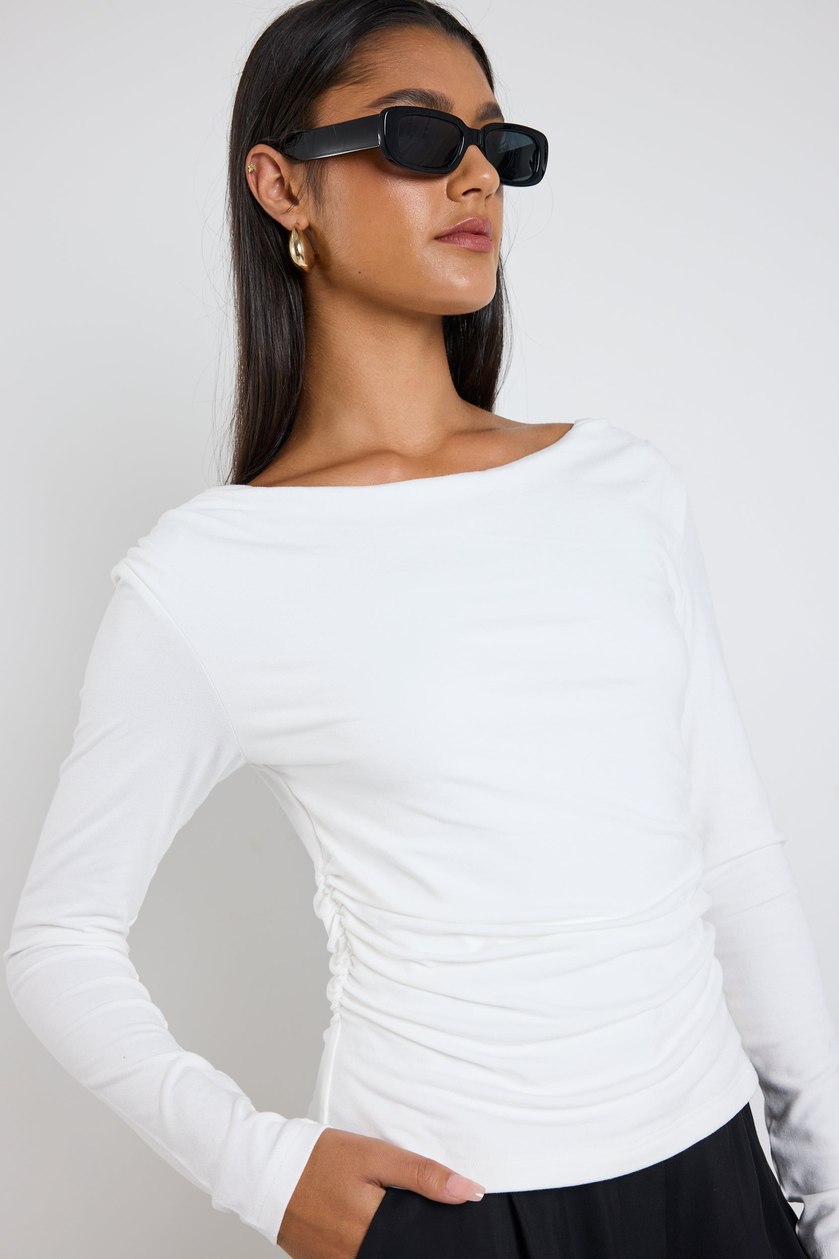 Elegant Ivory Ribbed Asymmetric Neck Top for Women - Perfect for Date Nights, Parties & Special Occasions