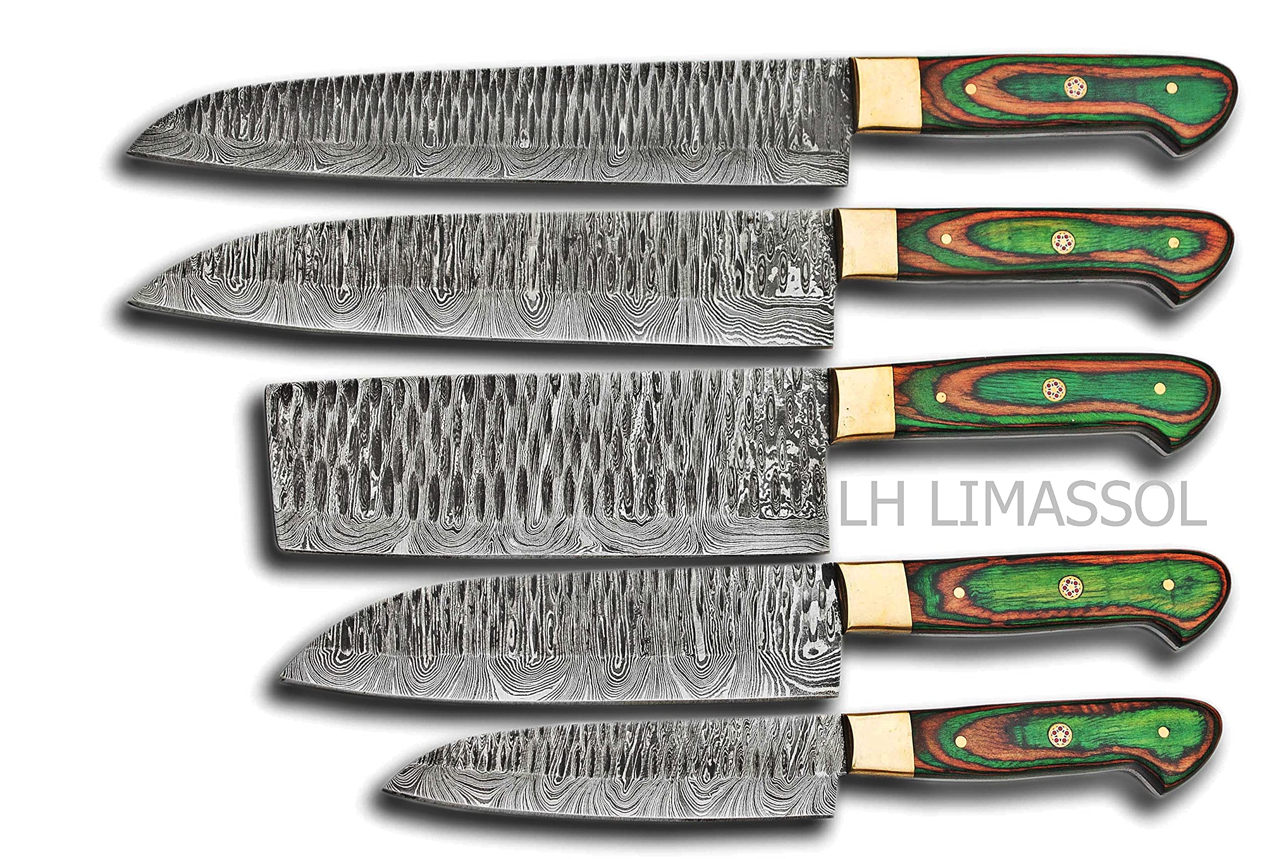 Premium Damascus Steel Kitchen Knife Set - 5 Piece Hand-Forged Chef Knives with Leather Roll Case | Perfect for Home Cooking, Professional Chefs & Christmas Gifts | Ideal for Kitchen, Dining & Culinary Enthusiasts